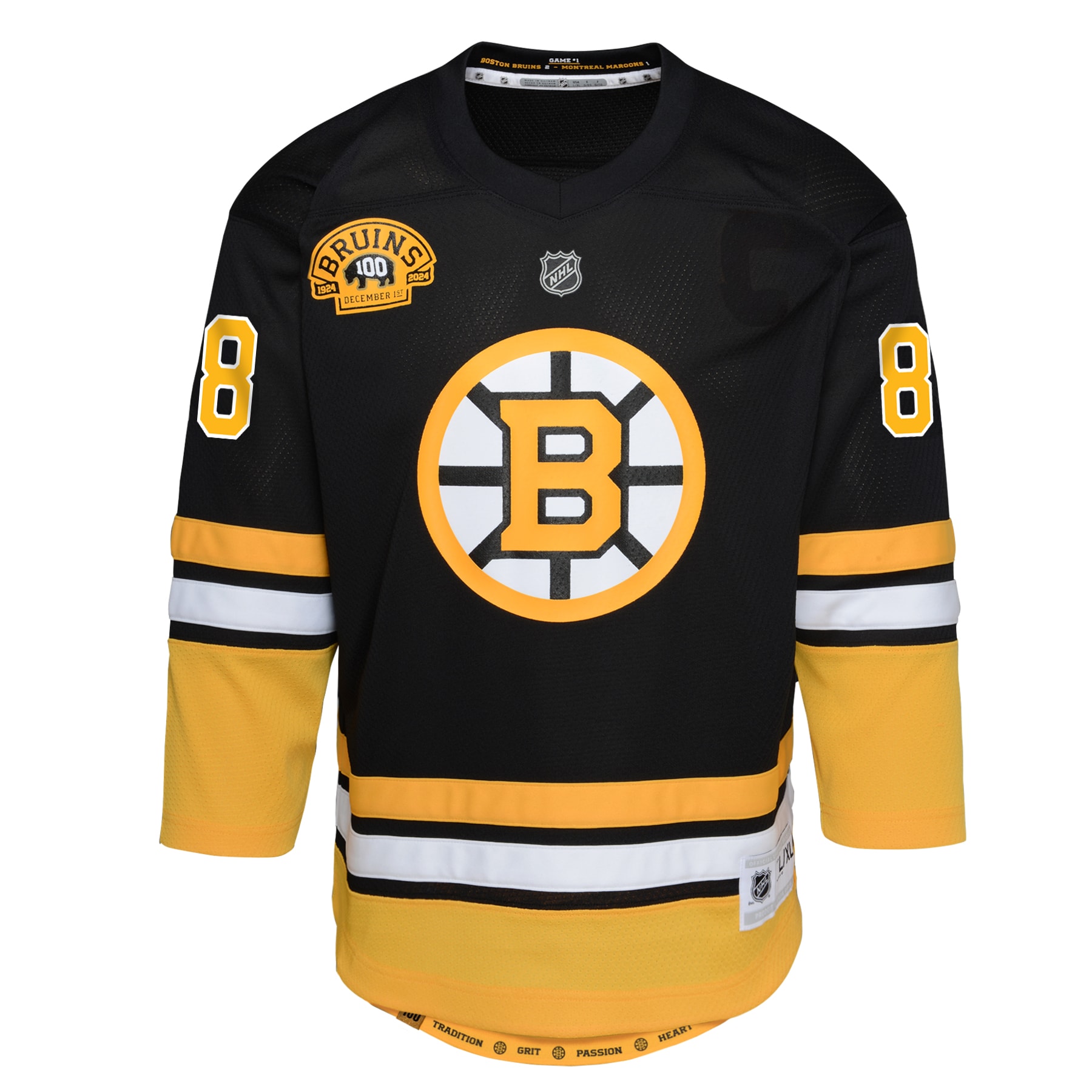 Alternative view of Youth Boston Bruins David Pastrnak Black 100th Anniversary Player Jersey - JS793 