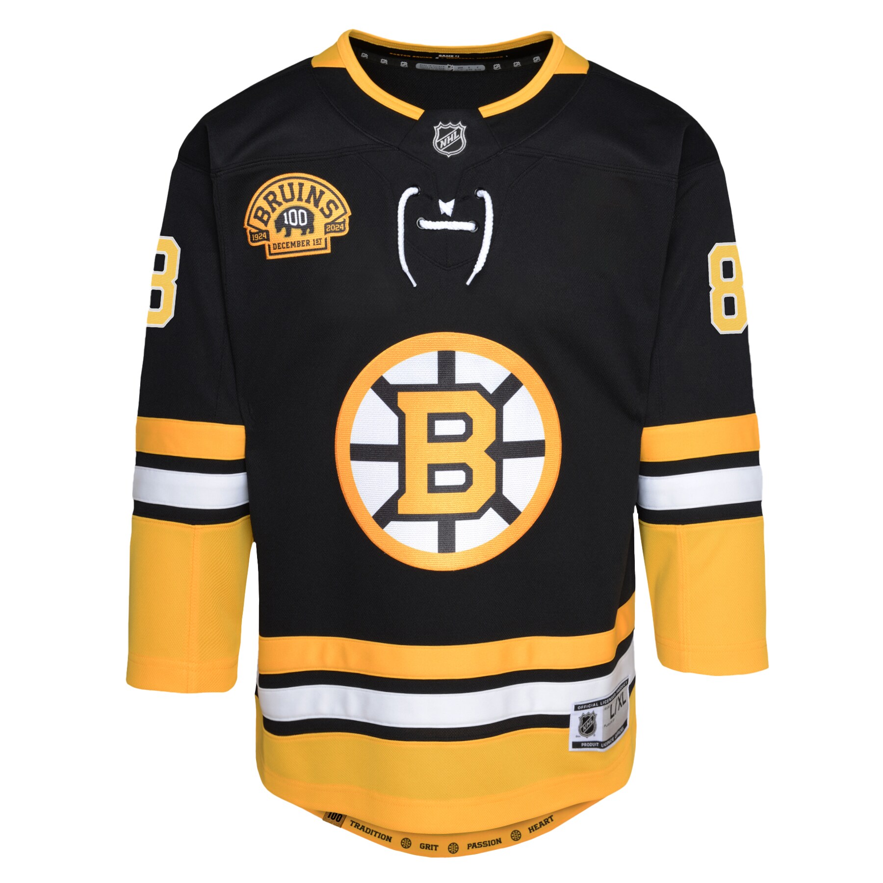 Alternative view of Youth Boston Bruins David Pastrnak Black 100th Anniversary Premier Player Jersey - JS652 