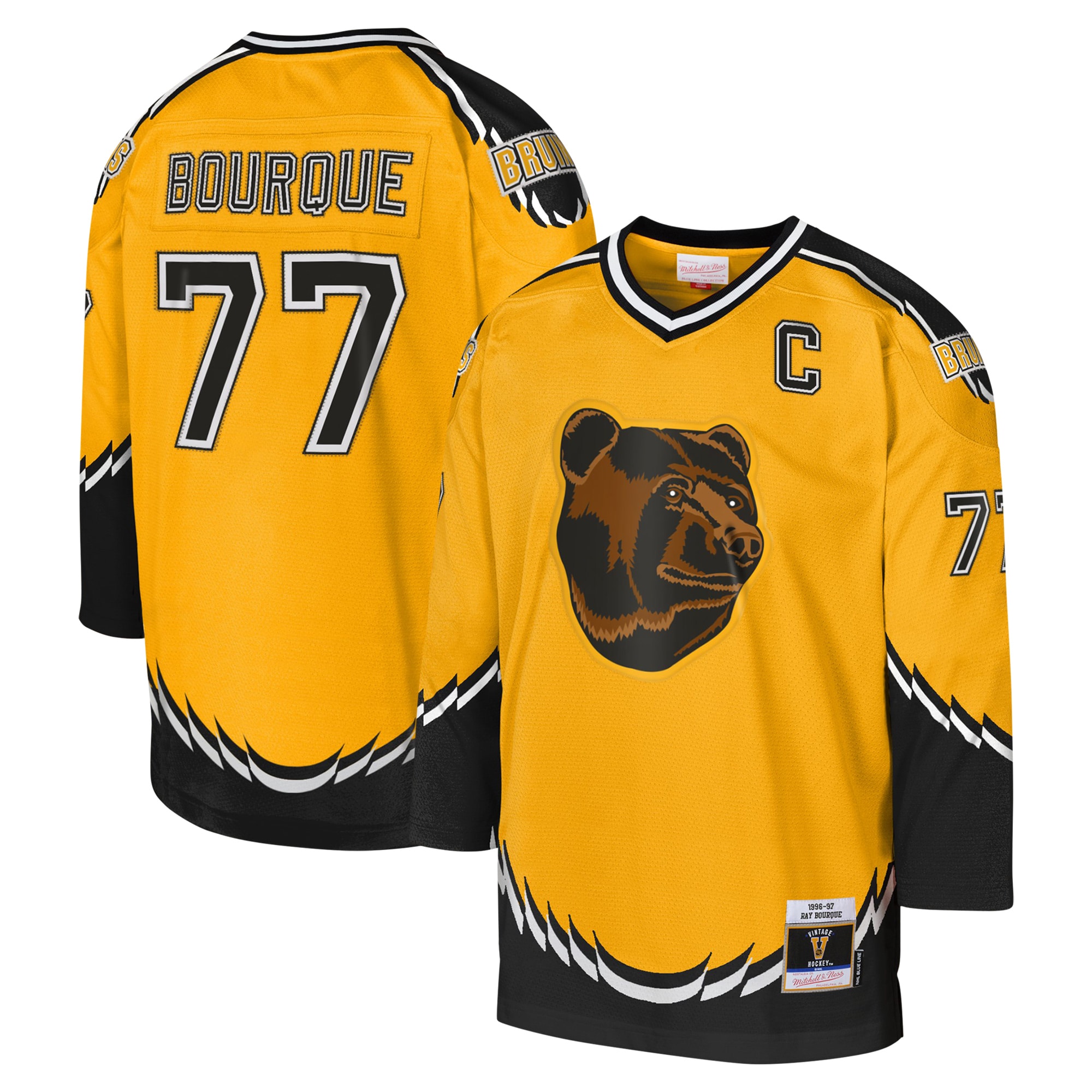 Youth Boston Bruins Ray Bourque Mitchell & Ness Gold 1996-97 Blue Line Captain Patch Player Jersey - JS163 