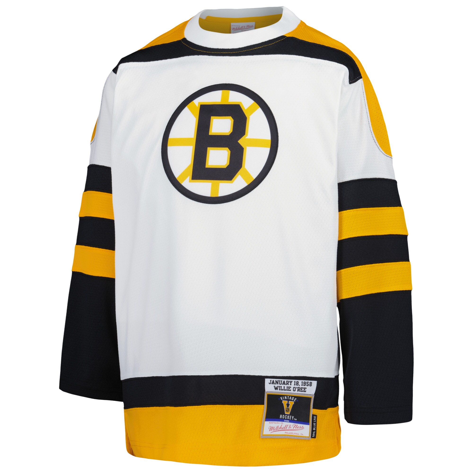 Alternative view of Youth Boston Bruins Willie O'Ree Mitchell & Ness White 1958 Blue Line Player Jersey - JS416 