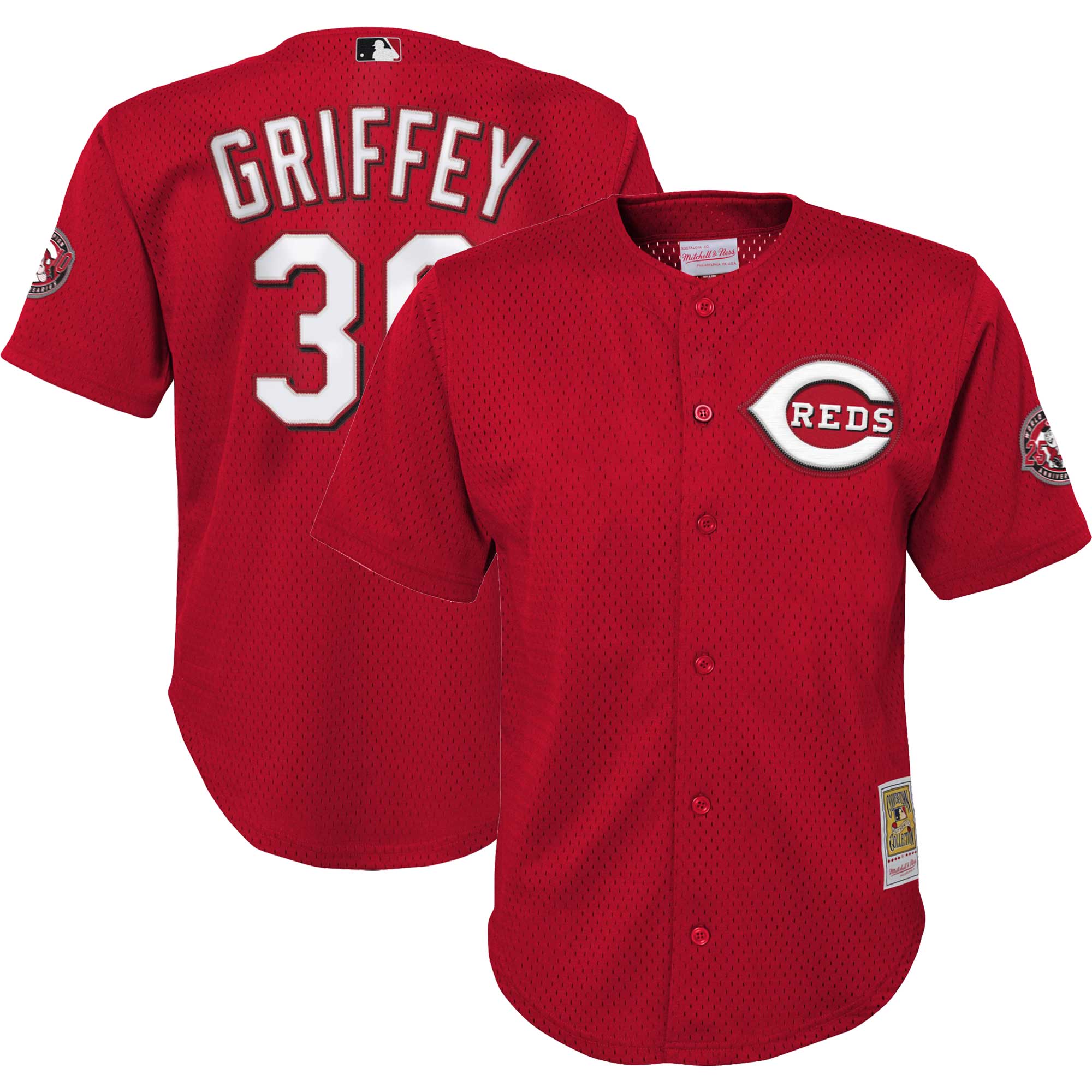 Youth Cincinnati Reds Ken Griffey Jr. Mitchell & Ness Red Cooperstown Collection Mesh Batting Practice Jersey