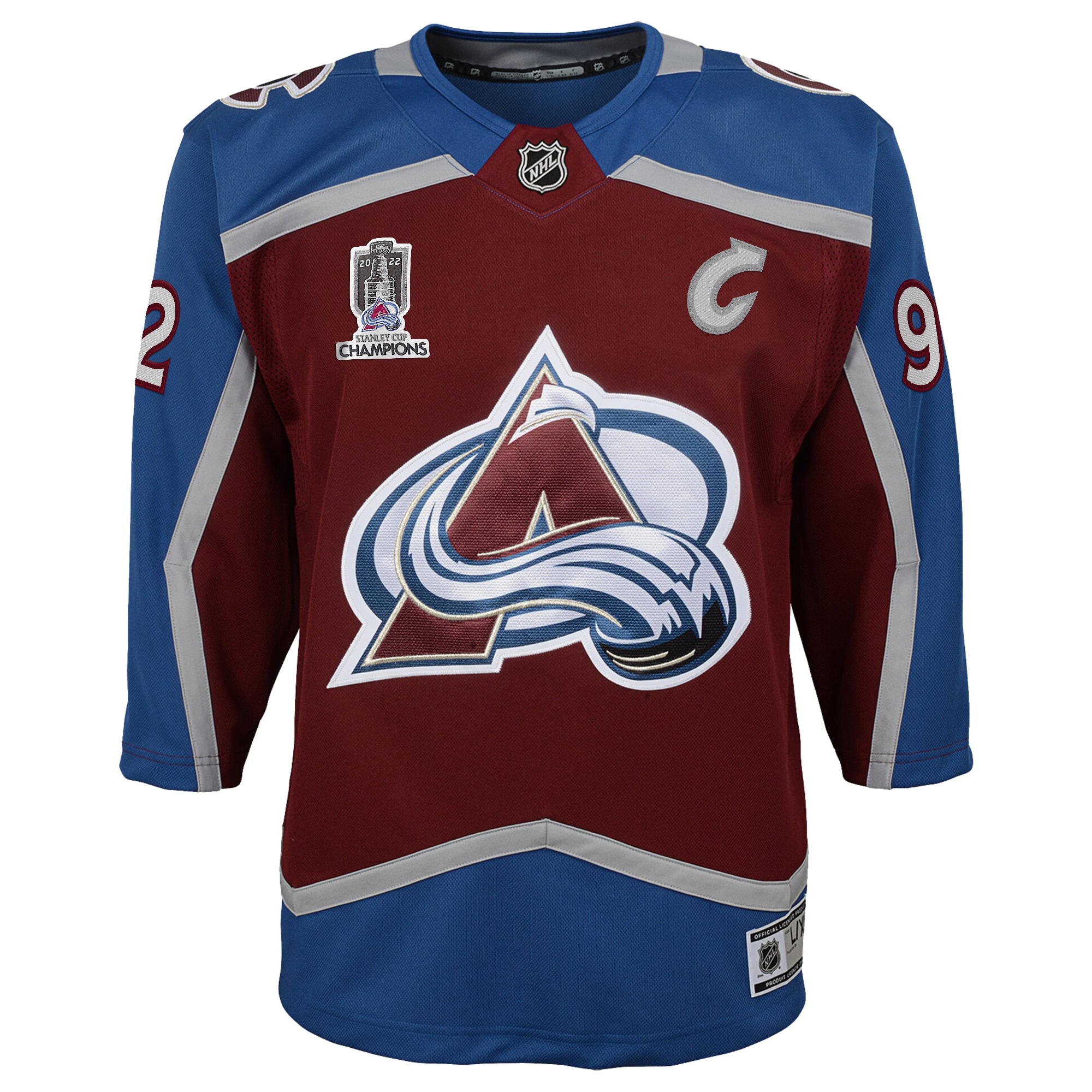Alternative view of Youth Colorado Avalanche Gabriel Landeskog Burgundy Home 2022 Stanley Cup Champions Premier Player Jersey - JS471 
