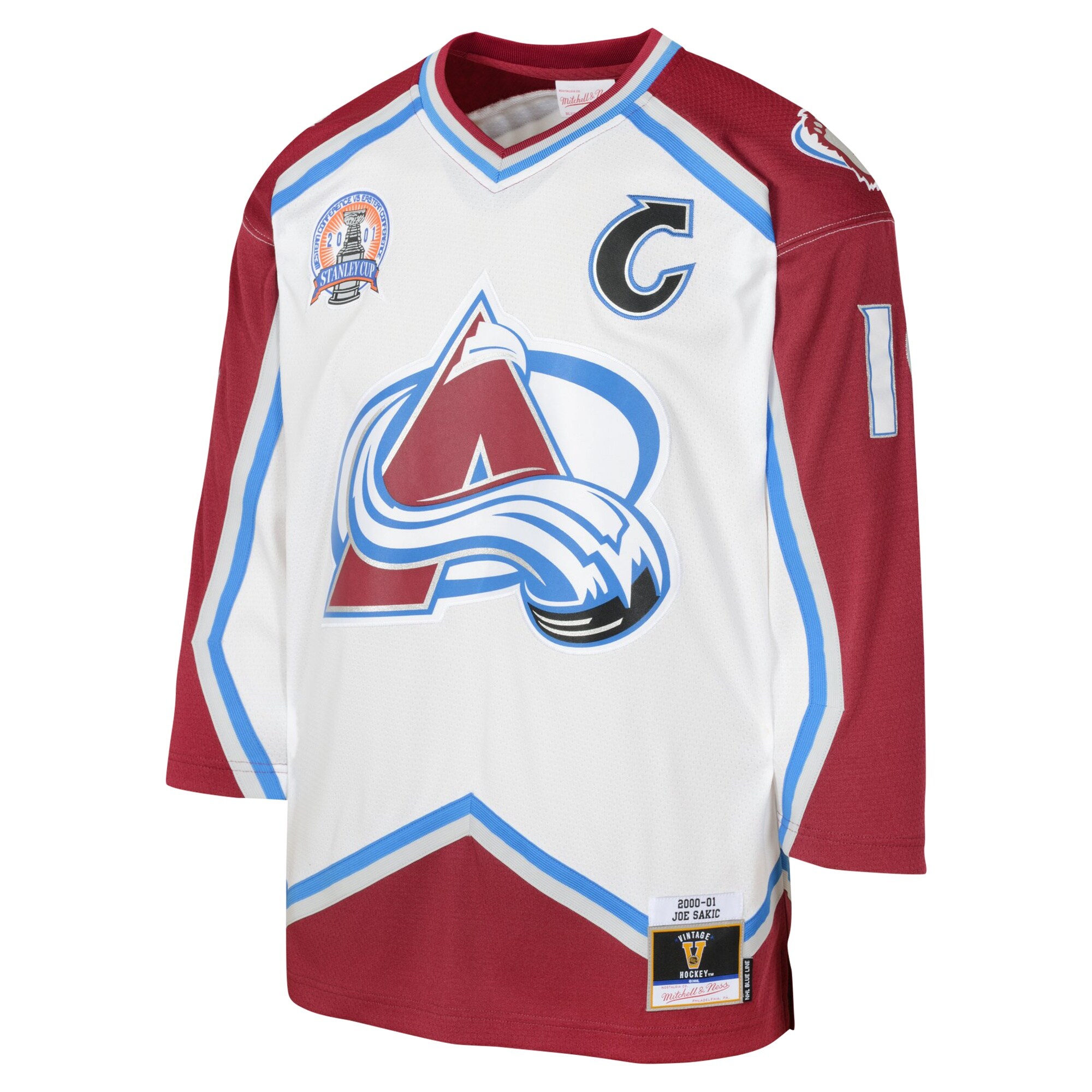 Alternative view of Youth Colorado Avalanche Joe Sakic Mitchell & Ness White 2000 Blue Line Player Jersey - JS346 