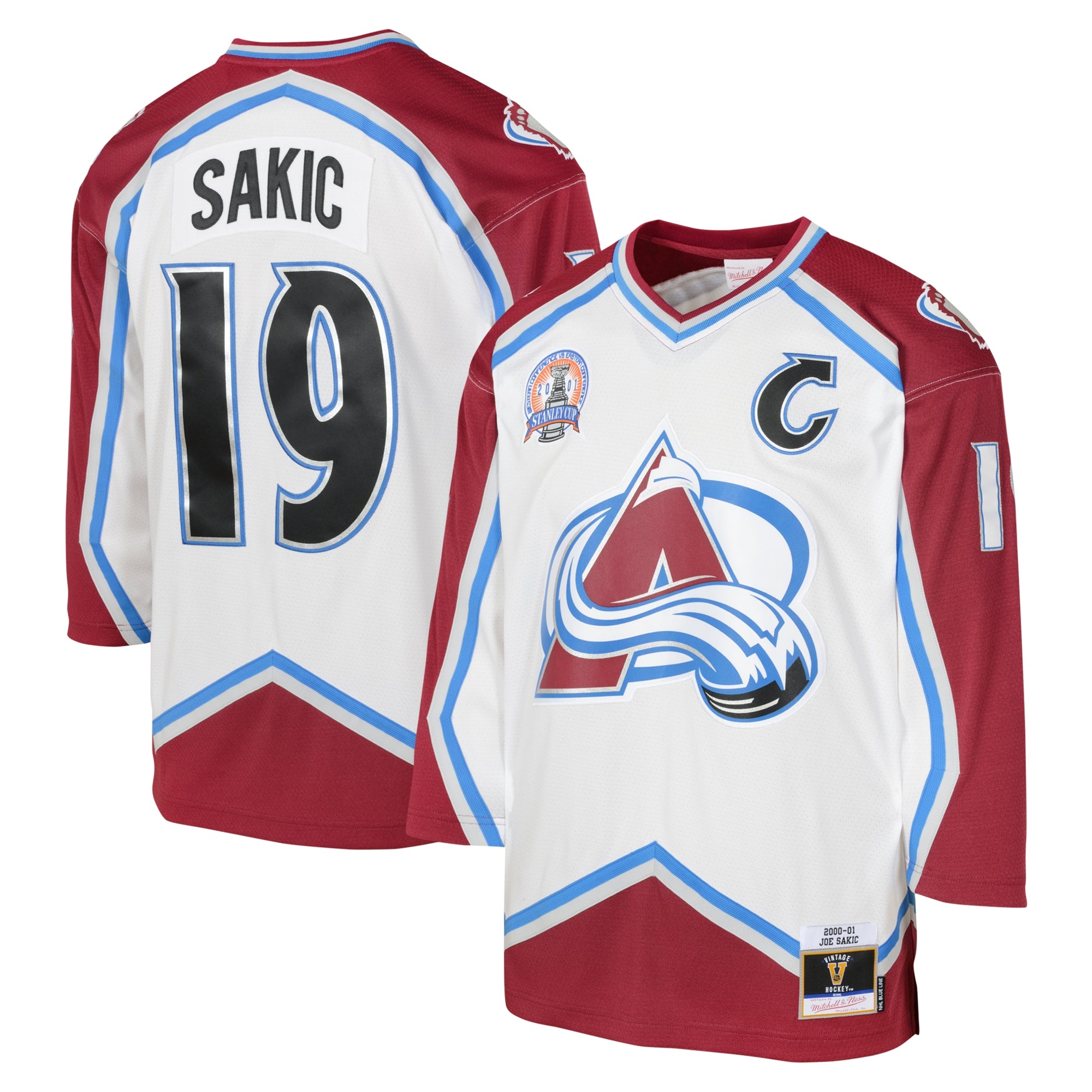 Youth Colorado Avalanche Joe Sakic Mitchell & Ness White 2000 Blue Line Player Jersey - JS346 