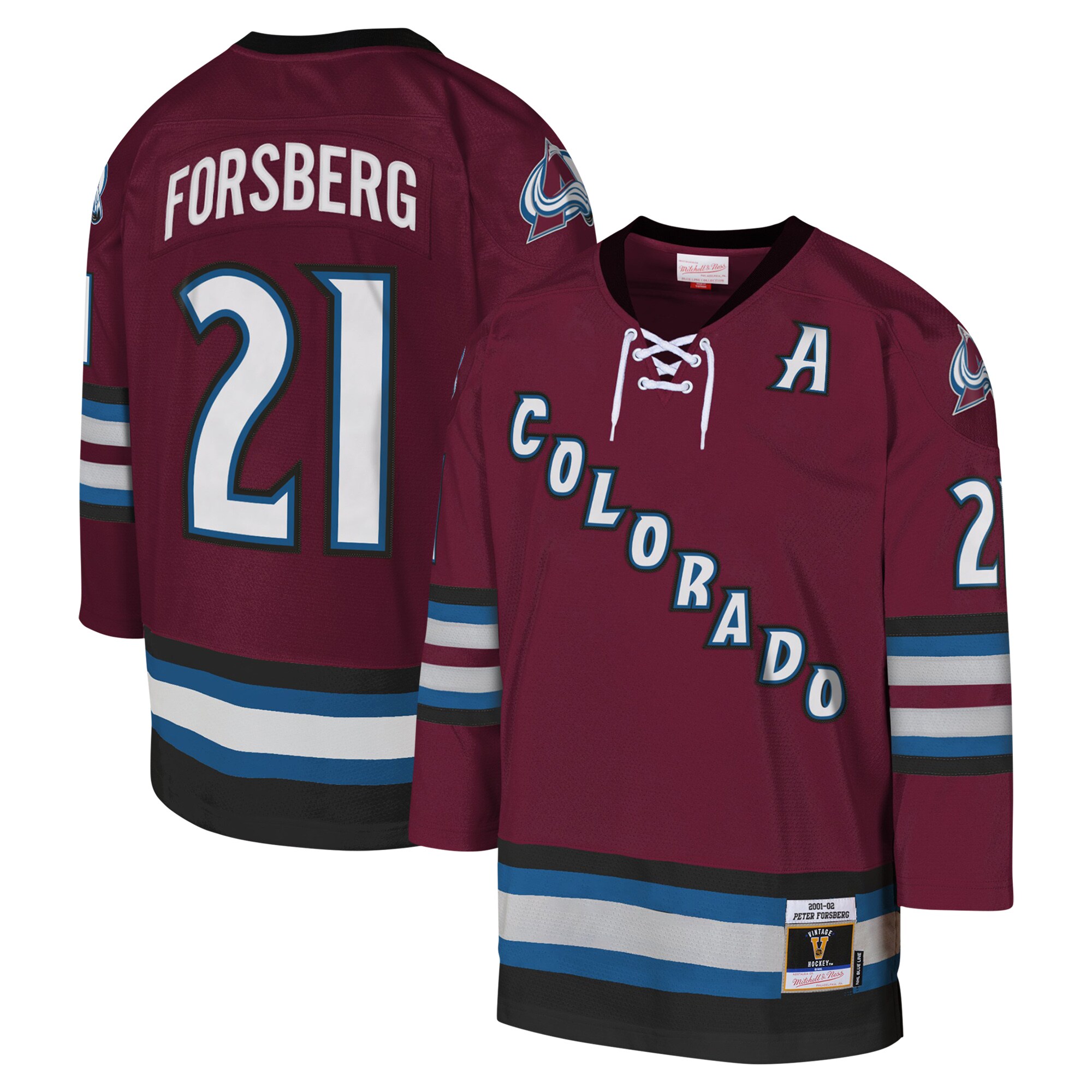 Youth Colorado Avalanche Peter Forsberg Mitchell & Ness Burgundy 2001-02 Blue Line Player Jersey - JS996 