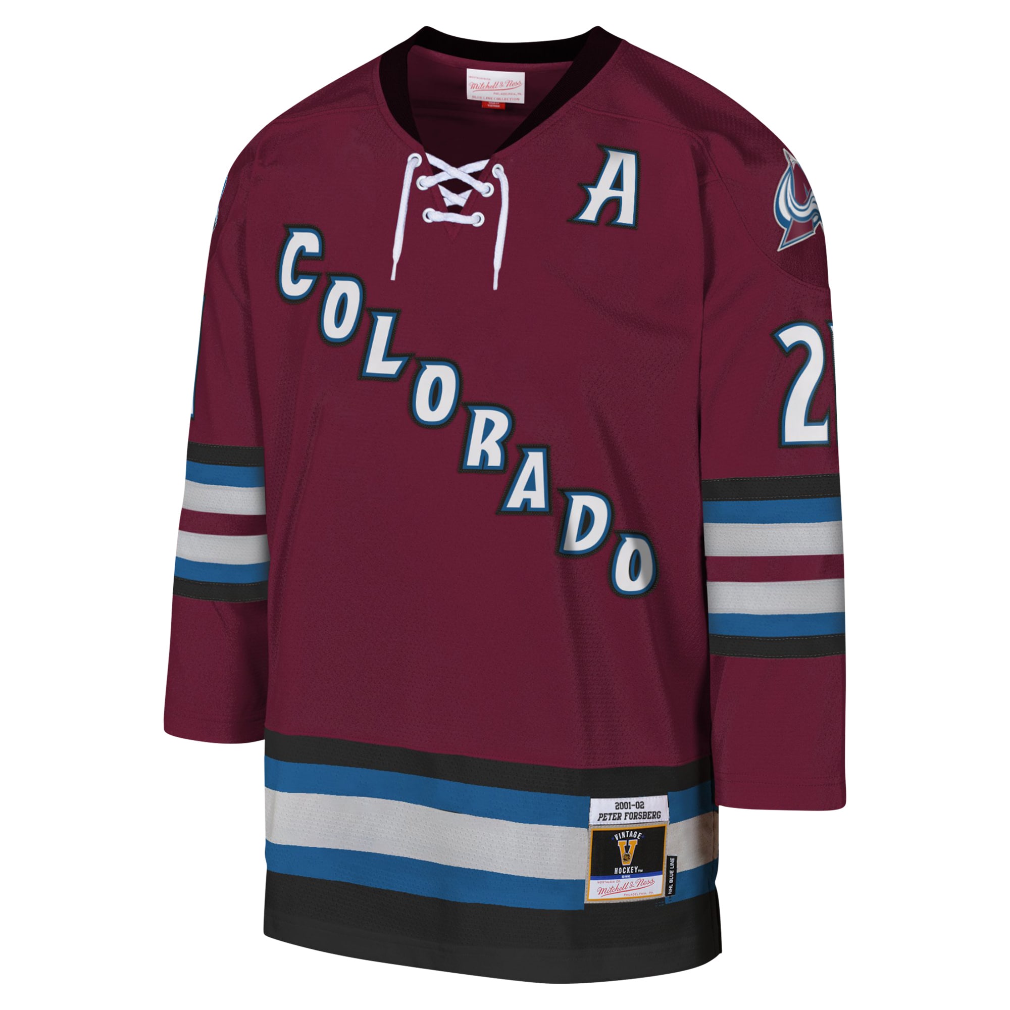 Alternative view of Youth Colorado Avalanche Peter Forsberg Mitchell & Ness Burgundy 2001-02 Blue Line Player Jersey - JS996 