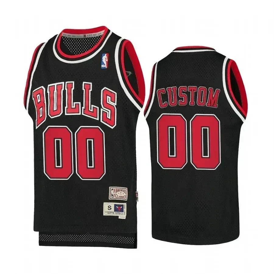 Youth Custom Chicago Bulls Hardwood Classics Jersey - Black - JS224 