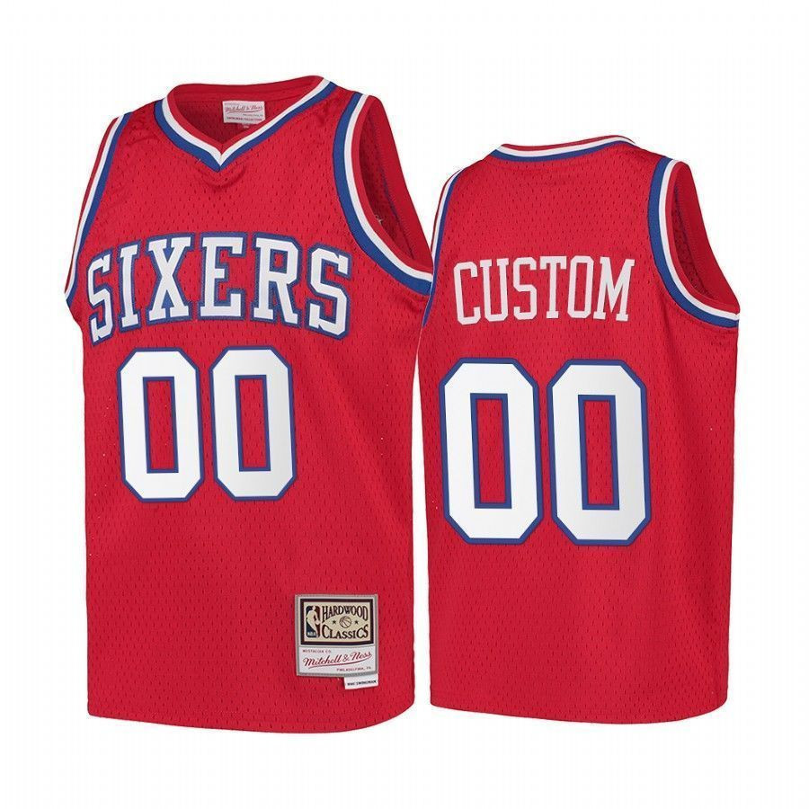 Youth Custom Philadelphia 76ers Hardwood Classics Kids Jersey - Red - JS736 