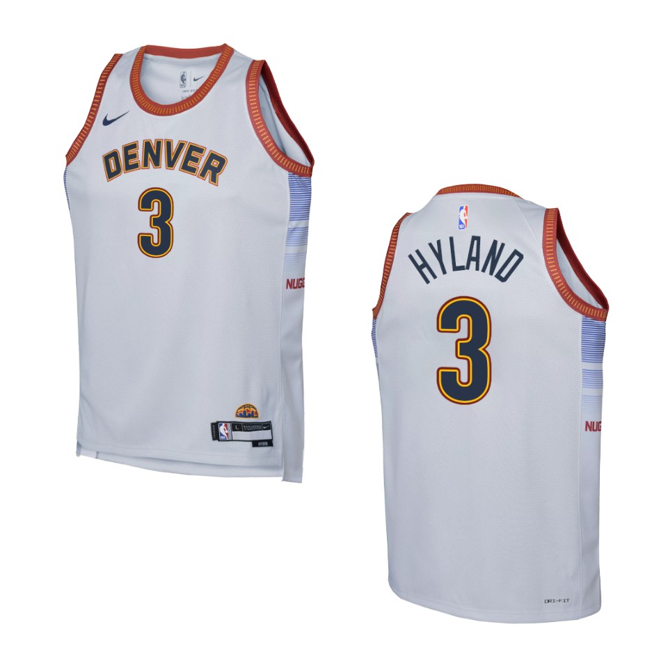 Youth Denver Nuggets 2022-23 City Edition Nahshon Hyland Grey Jersey