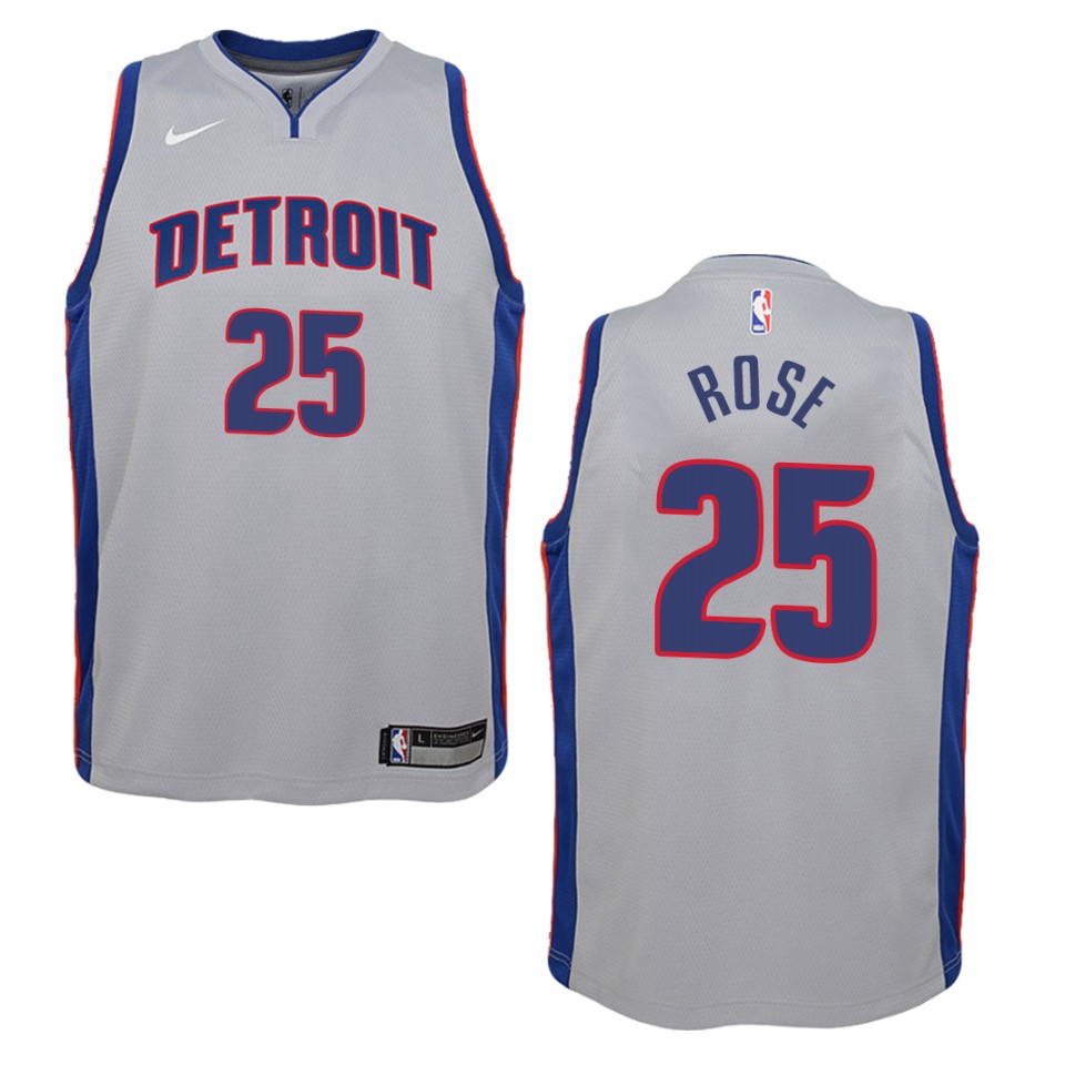 Youth Detroit Pistons #25 Derrick Rose Statement Swingman Jersey - Gray