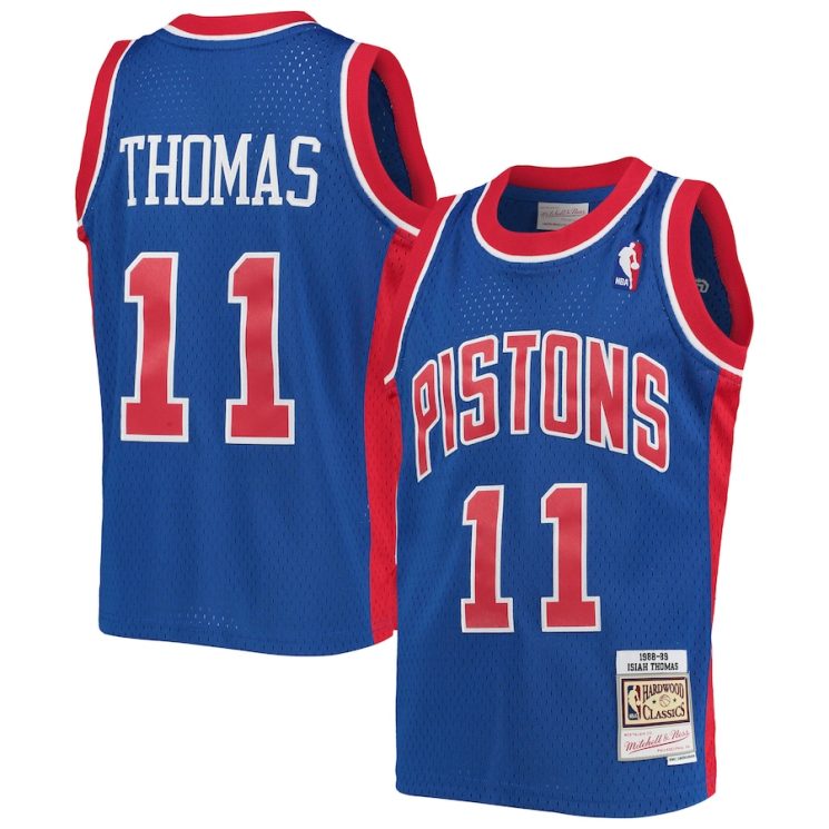Alternative view of Youth Detroit Pistons Isaiah Thomas Mitchell & Ness Blue 1988-89 Hardwood Classics Swingman Jersey 