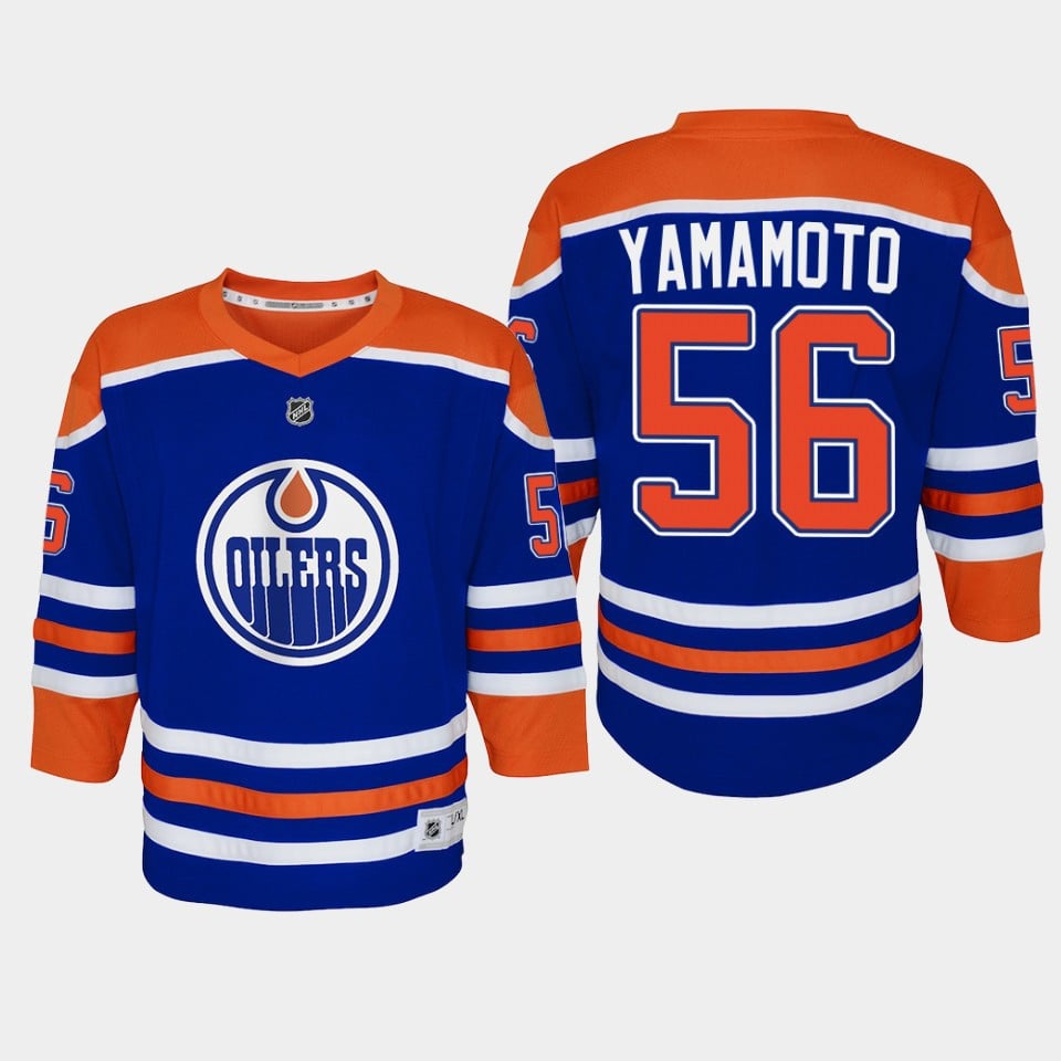 Youth Edmonton Oilers Kailer Yamamoto 56 Home Player 2022-23 Jersey Royal - JS185 