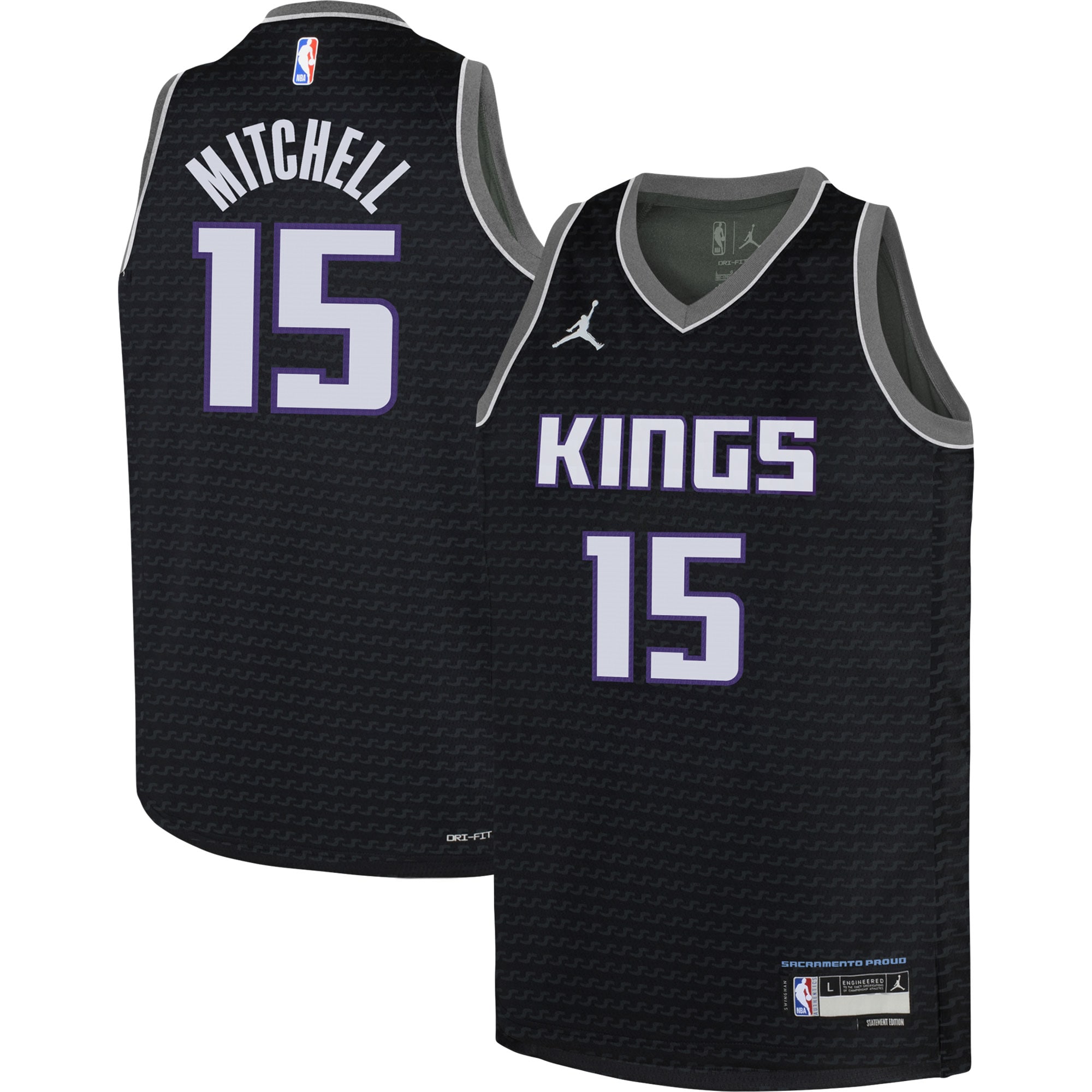 Youth Jordan Brand Davion Mitchell Black Sacramento Kings Swingman Jersey - Statement Edition - JS725 