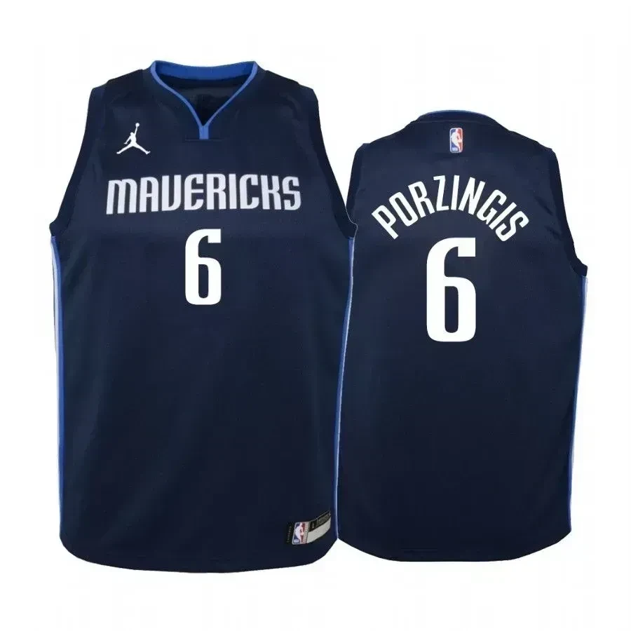 Youth Kristaps Porzingis Dallas Mavericks Navy Statet Jersey Jumpman - JS837 