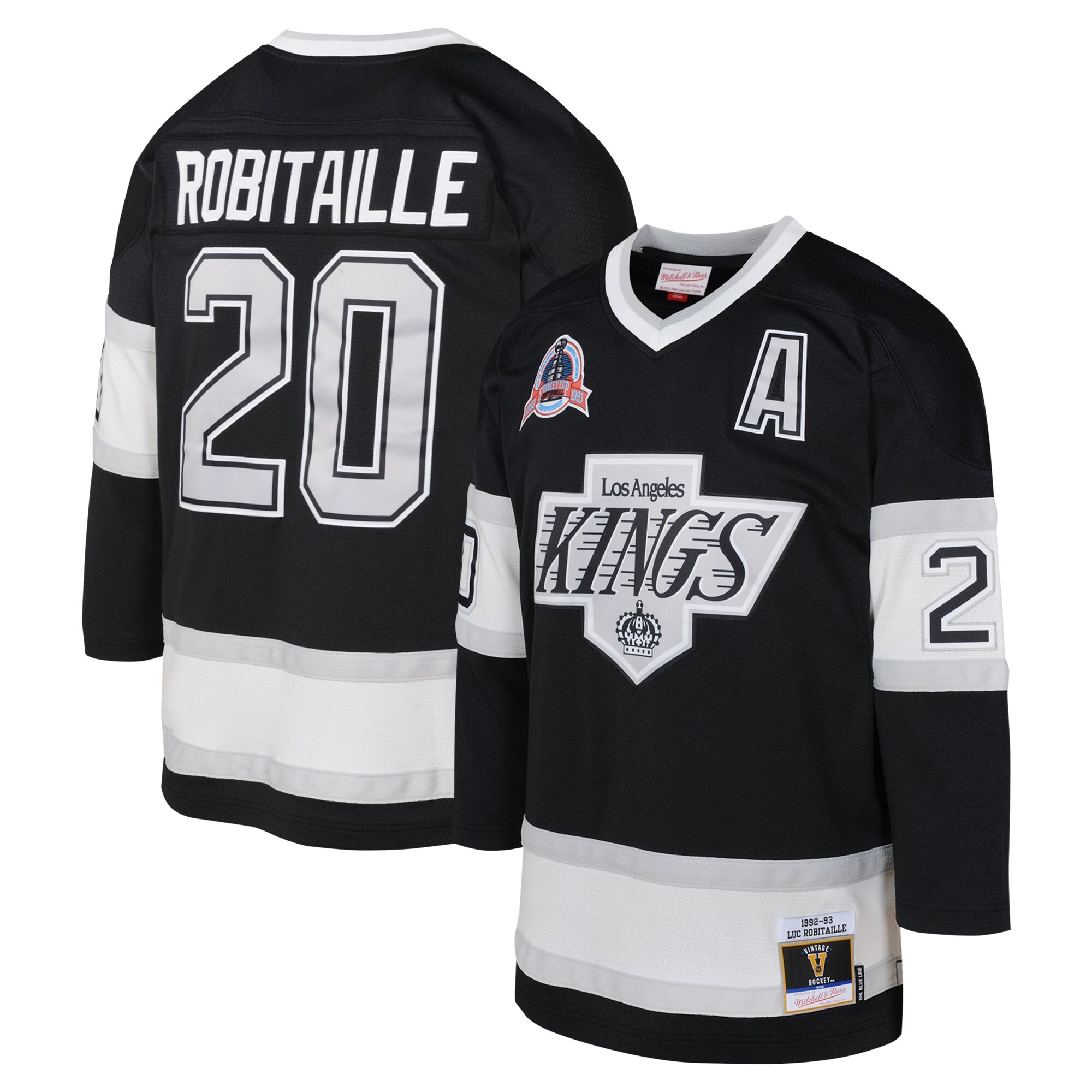 Youth Los Angeles Kings Luc Robitaille Mitchell & Ness Black 1992 Blue Line Player Jersey - JS559 