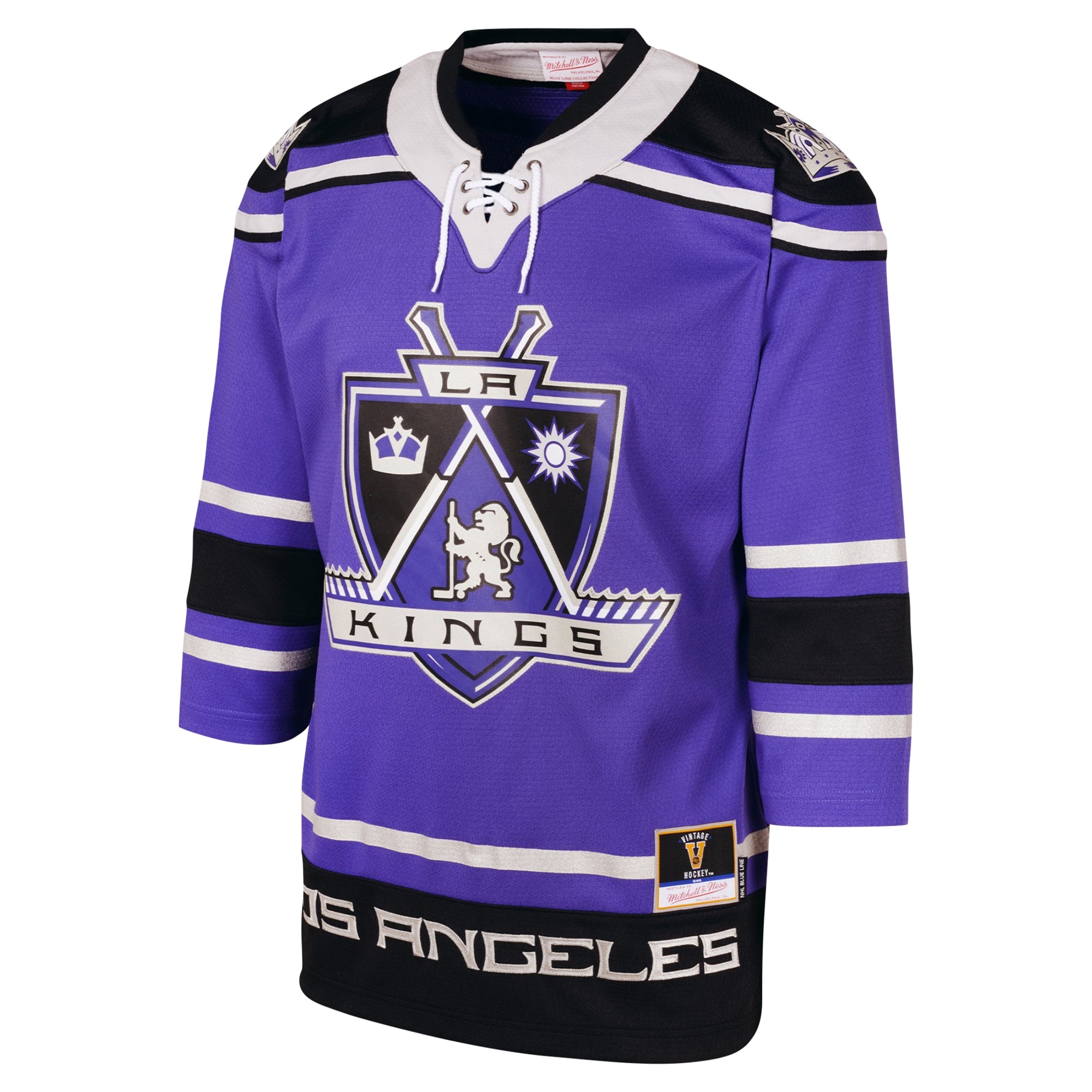 Alternative view of Youth Los Angeles Kings Mitchell & Ness Purple 2002 Blue Line Jersey - JS843 