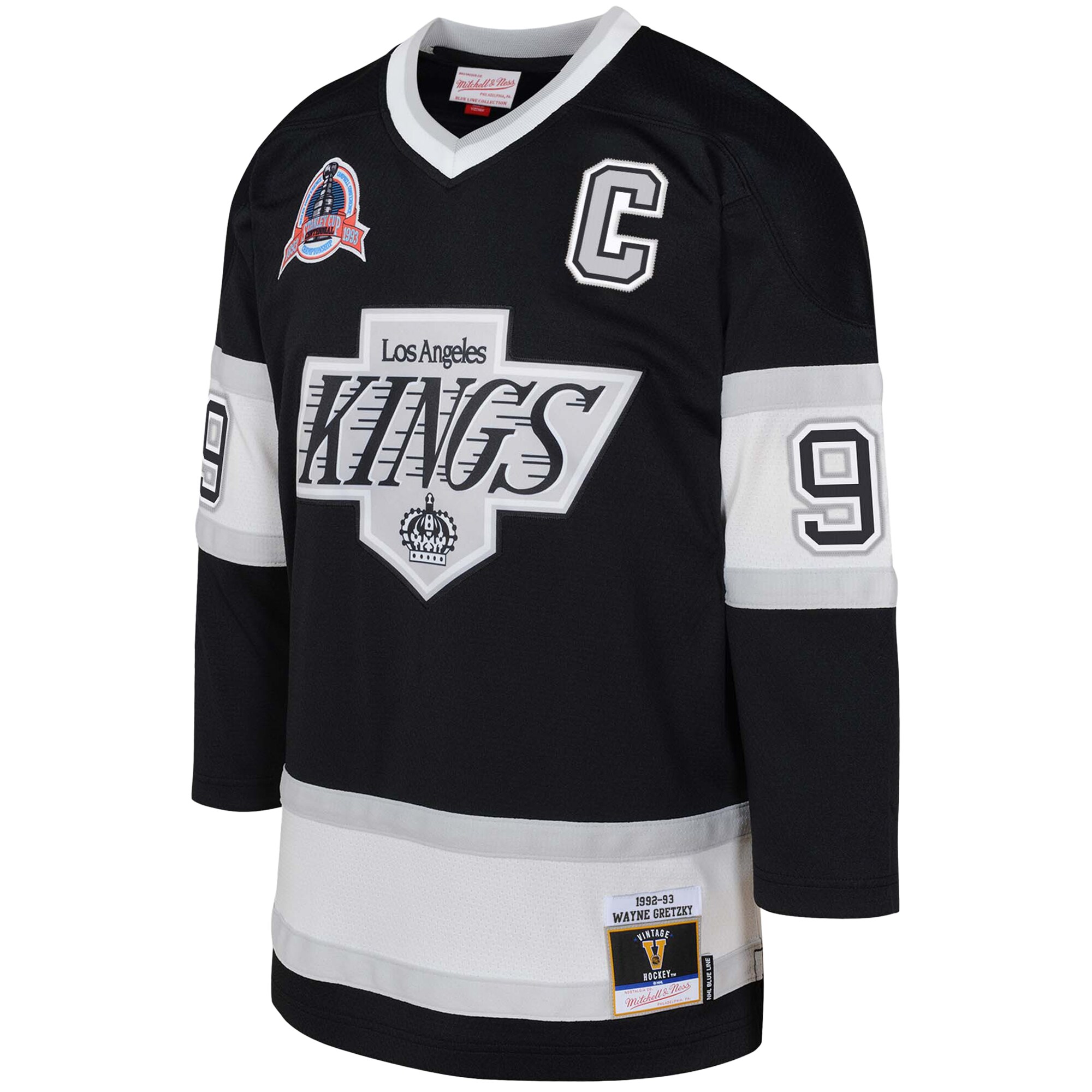 Alternative view of Youth Los Angeles Kings Wayne Gretzky Mitchell & Ness Black 1992/93 Captain Patch Blue Line Player Jersey - JS480 