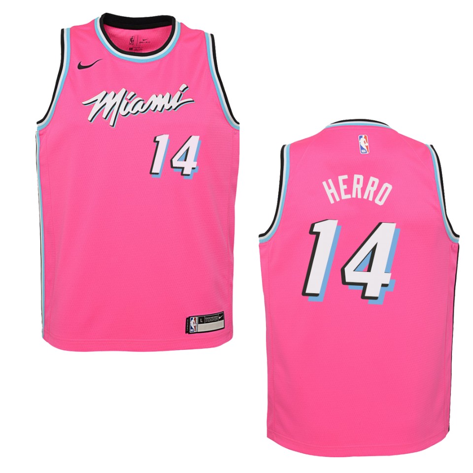 Youth Miami Heat #14 Tyler Herro Earned Swingman Jersey - Pink