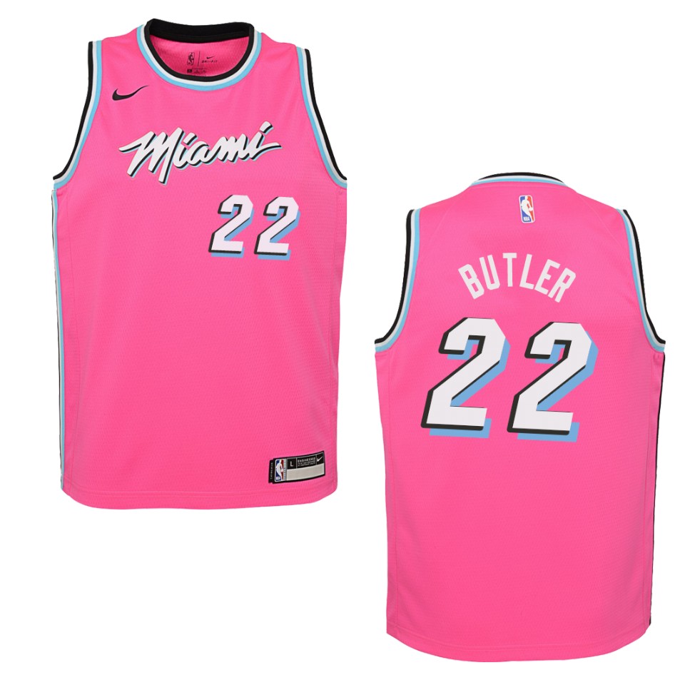 Youth Miami Heat #22 Jimmy Butler Earned Swingman Jersey - Pink