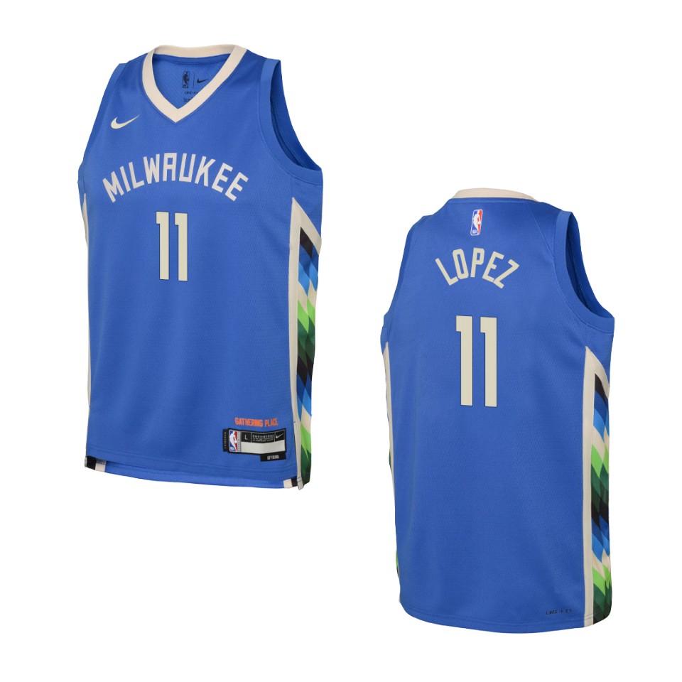 Youth Milwaukee Bucks 2022-23 City Edition Brook Lopez Royal Jersey