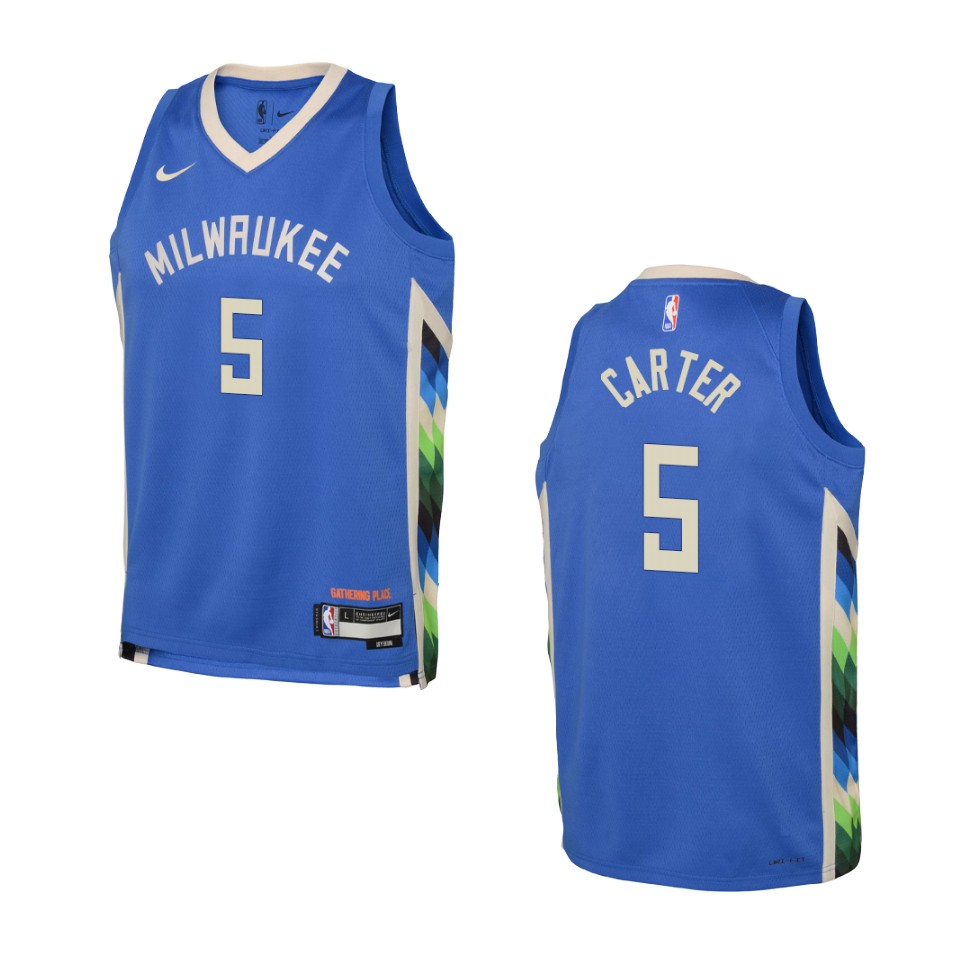 Youth Milwaukee Bucks 2022-23 City Edition Jevon Carter Royal Jersey