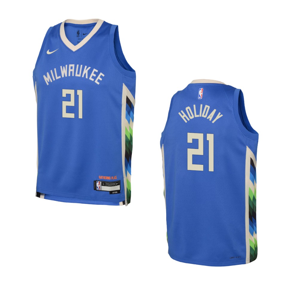 Youth Milwaukee Bucks 2022-23 City Edition Jrue Holiday Royal Jersey