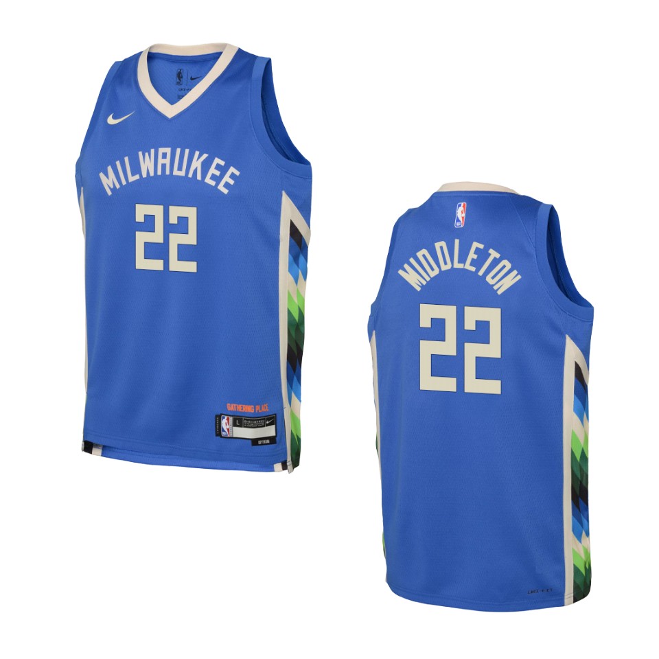 Youth Milwaukee Bucks 2022-23 City Edition Khris Middleton Royal Jersey