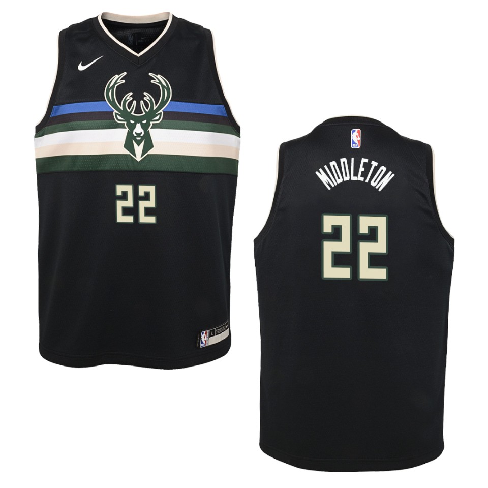 Youth Milwaukee Bucks #22 Khris Middleton Statement Swingman Jersey - Black