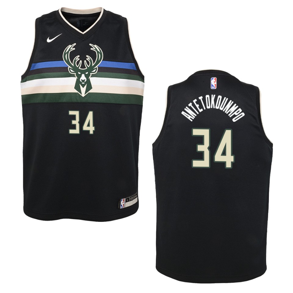 Youth Milwaukee Bucks #34 Giannis Antetokounmpo Statement Swingman Jersey - Black