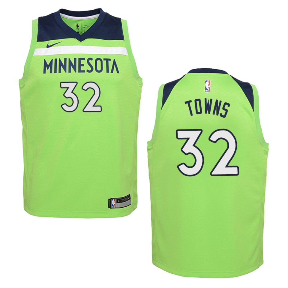 Youth Minnesota Timberwolves #32 Karl-anthony Towns Statement Swingman Jersey - Green