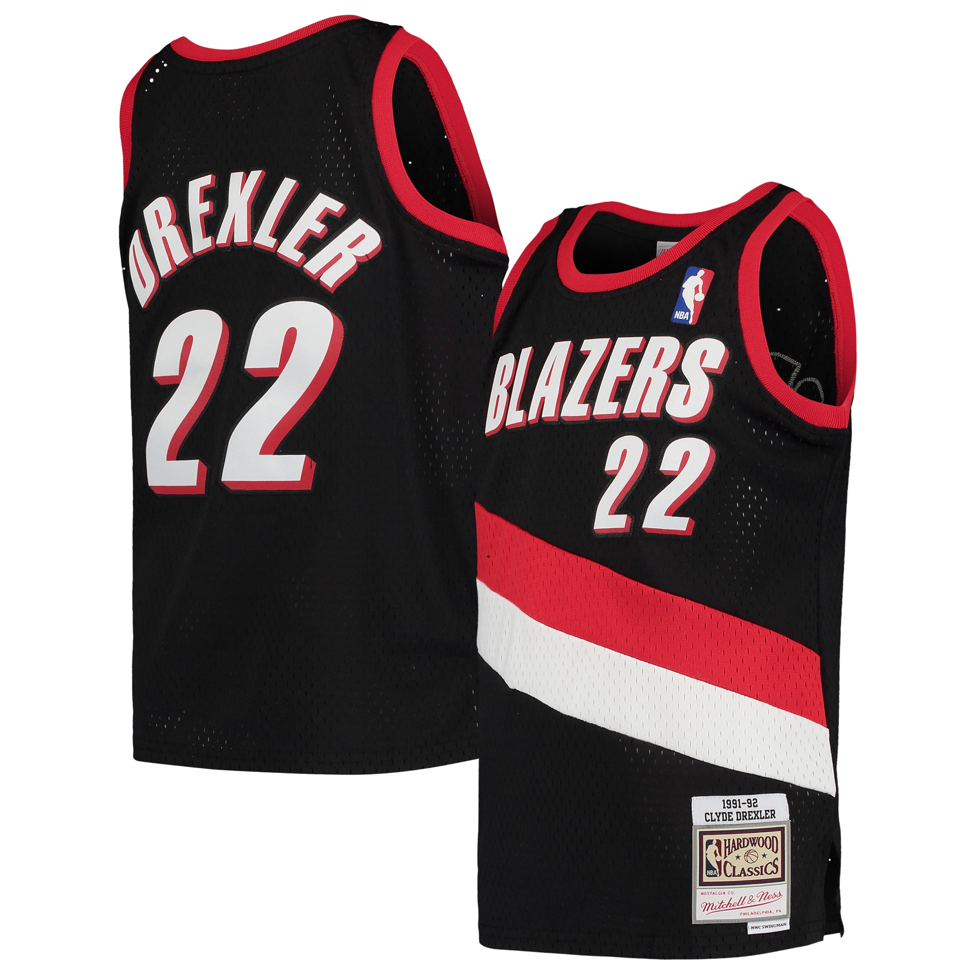 Youth Mitchell & Ness Clyde Drexler Black Portland Trail Blazers 1991-92 Hardwood Classics Swingman Jersey - JS112 