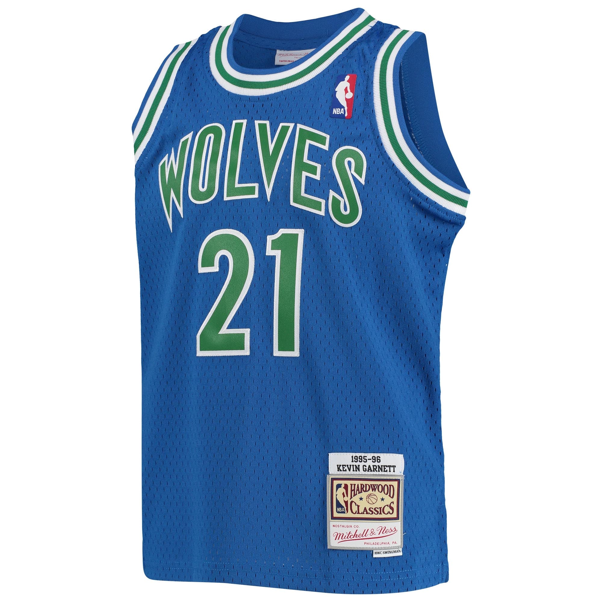 Alternative view of Youth Mitchell & Ness Kevin Garnett Blue Minnesota Timberwolves 1995-96 Hardwood Classics Swingman Jersey - JS511 