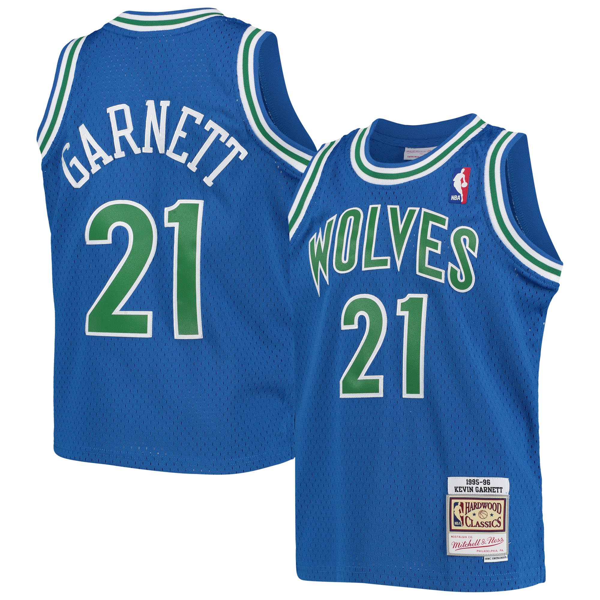 Youth Mitchell & Ness Kevin Garnett Blue Minnesota Timberwolves 1995-96 Hardwood Classics Swingman Jersey - JS511 