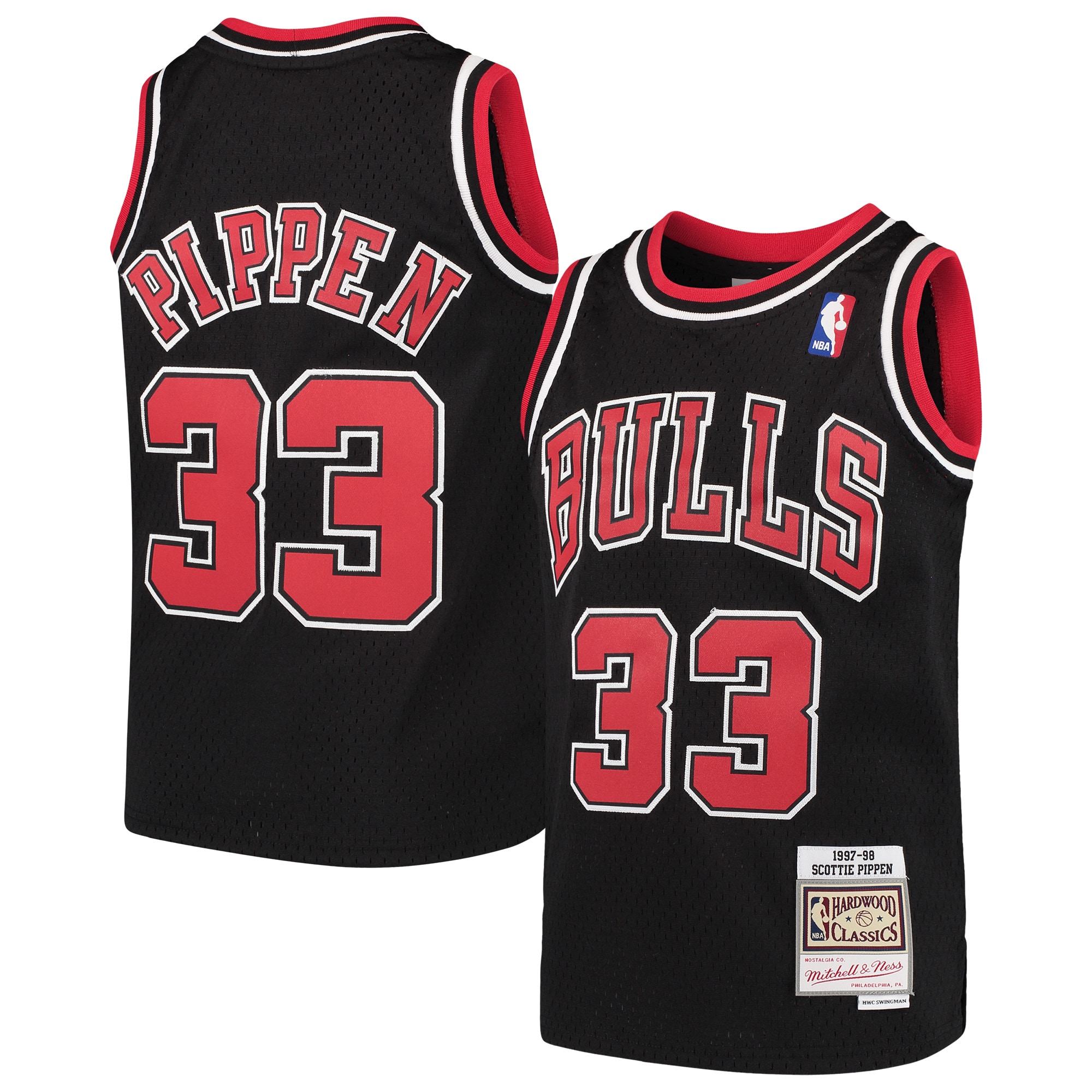 Youth Mitchell & Ness Scottie Pippen Black Chicago Bulls Hardwood Classics Swingman Throwback Jersey - JS773 