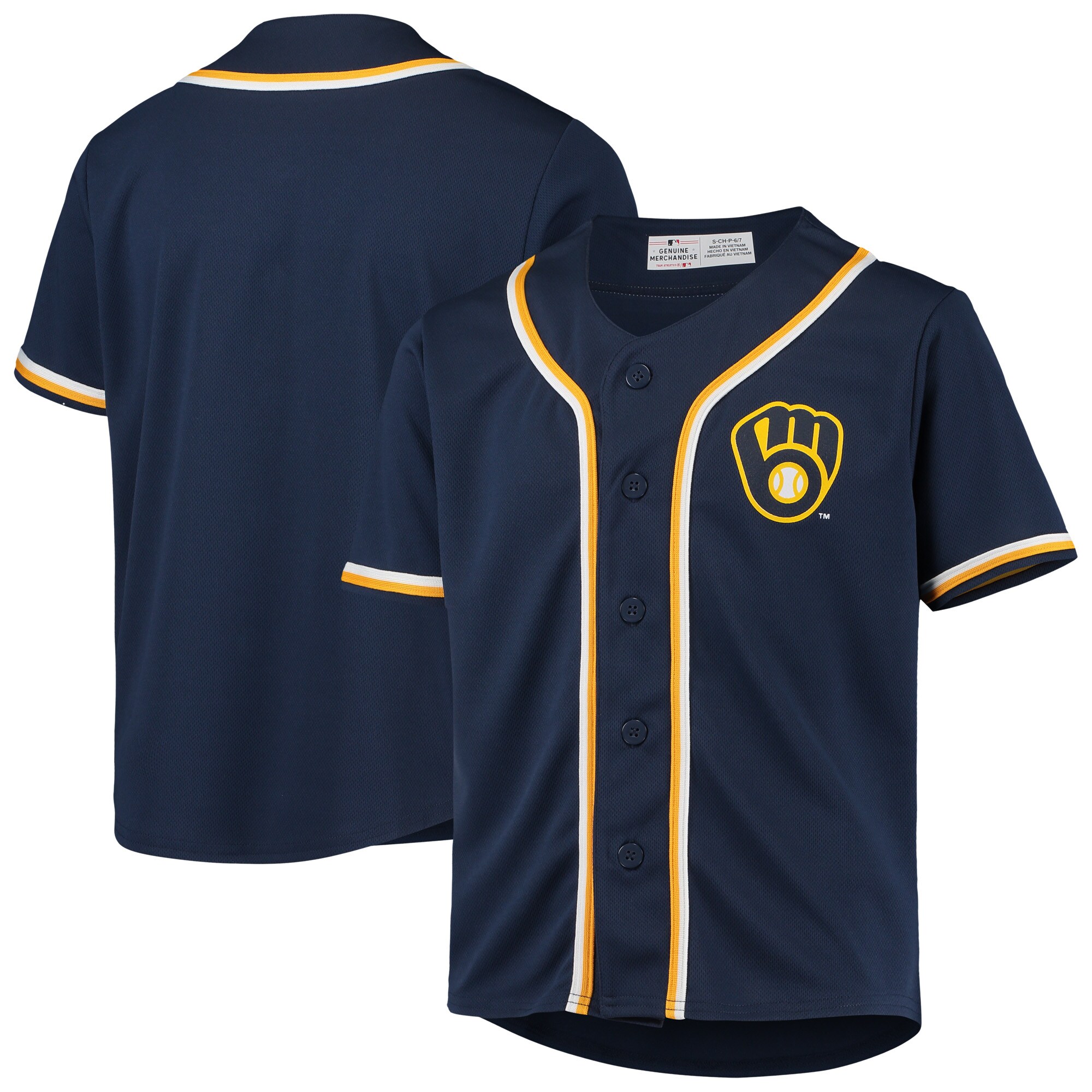 Alternative view of Youth Navy Milwaukee Brewers Mlb Team Jersey