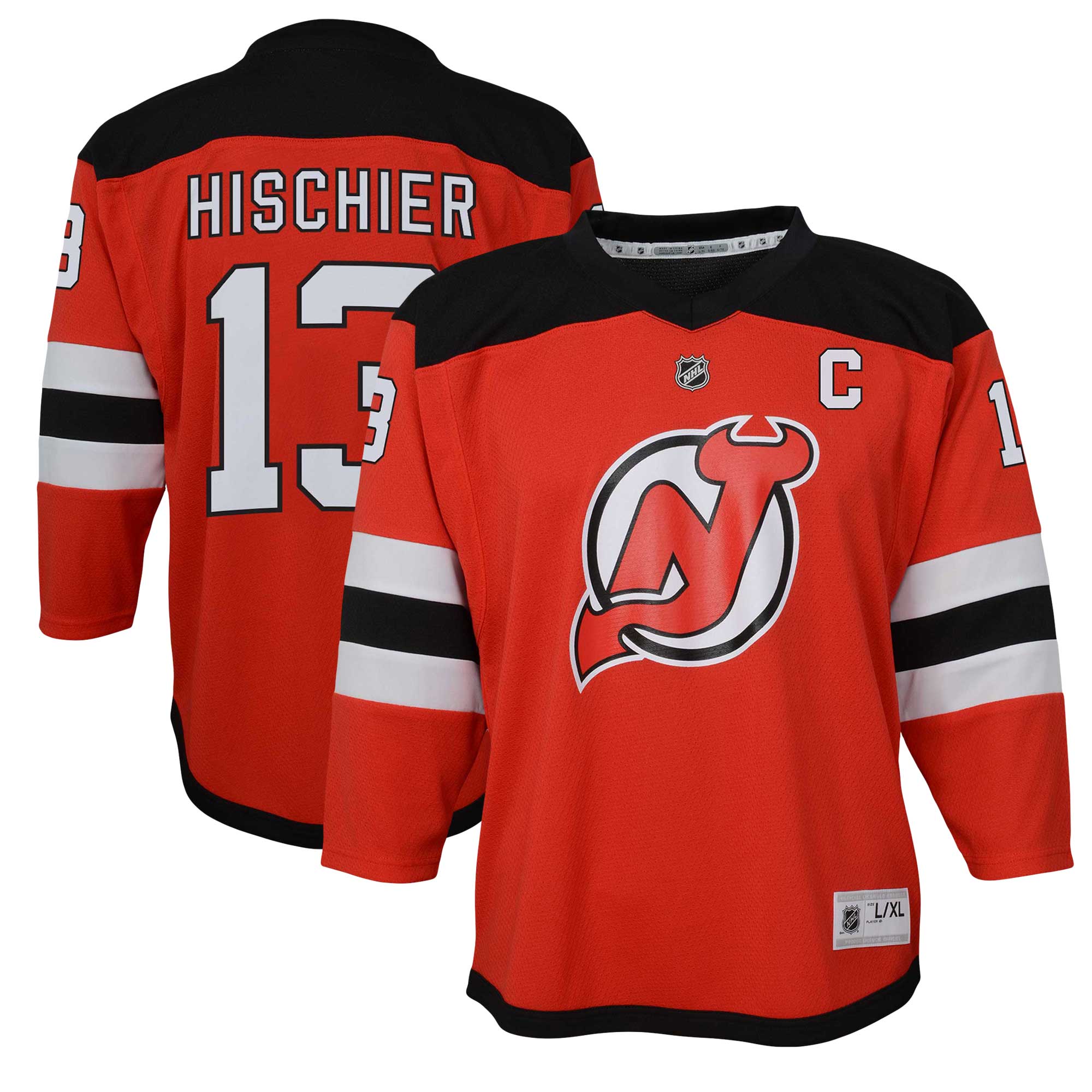 Youth New Jersey Devils Nico Hischier Red Captain Patch Home Player Jersey - JS169 