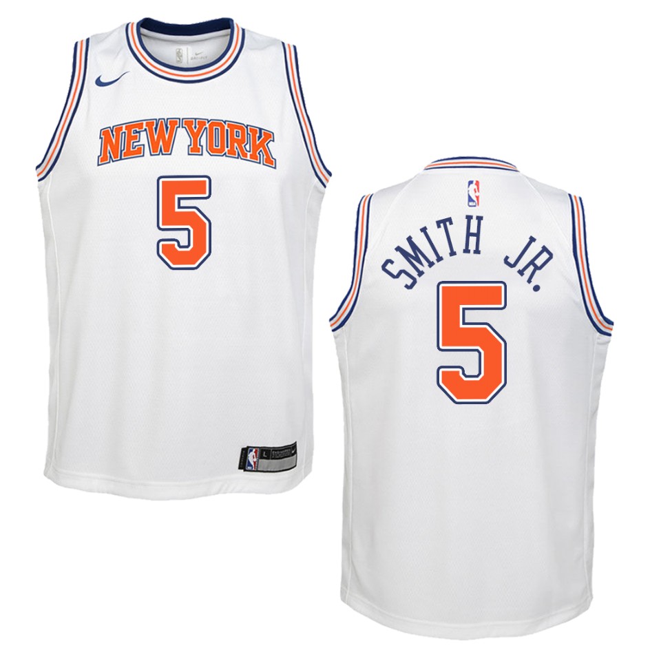 Youth New York Knicks #5 Dennis Smith Jr. Statement Swingman Jersey - White