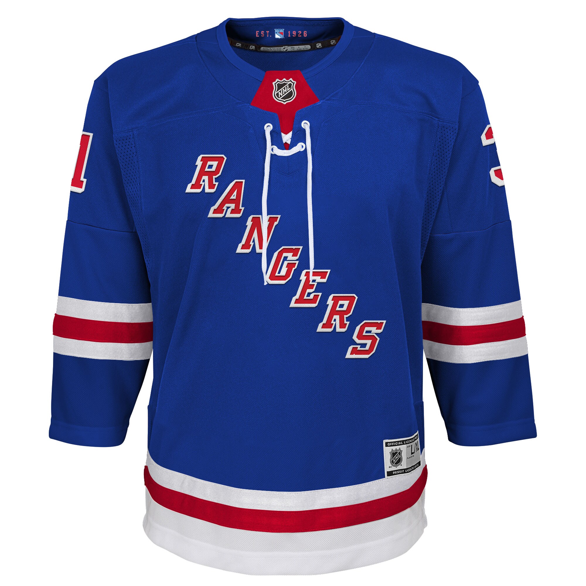 Alternative view of Youth New York Rangers Igor Shesterkin Blue Home Premier Player Jersey - JS748 