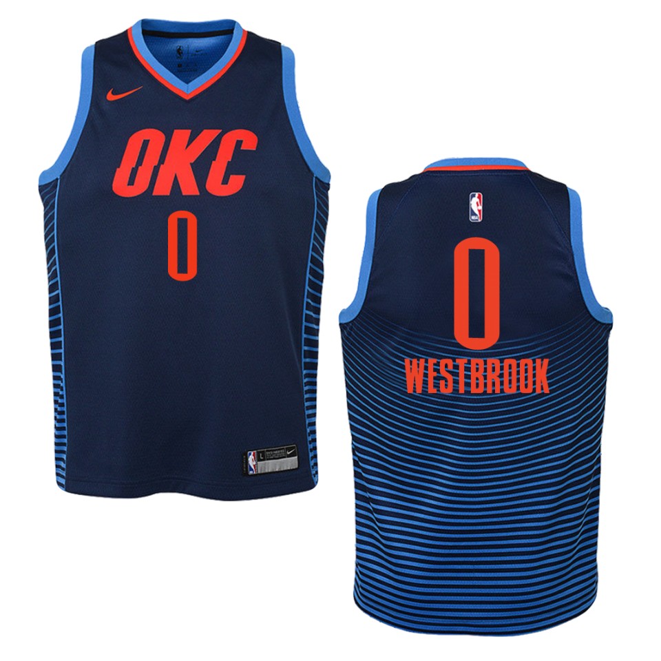 Youth Oklahoma City Thunder #0 Russell Westbrook Statement Swingman Jersey - Navy