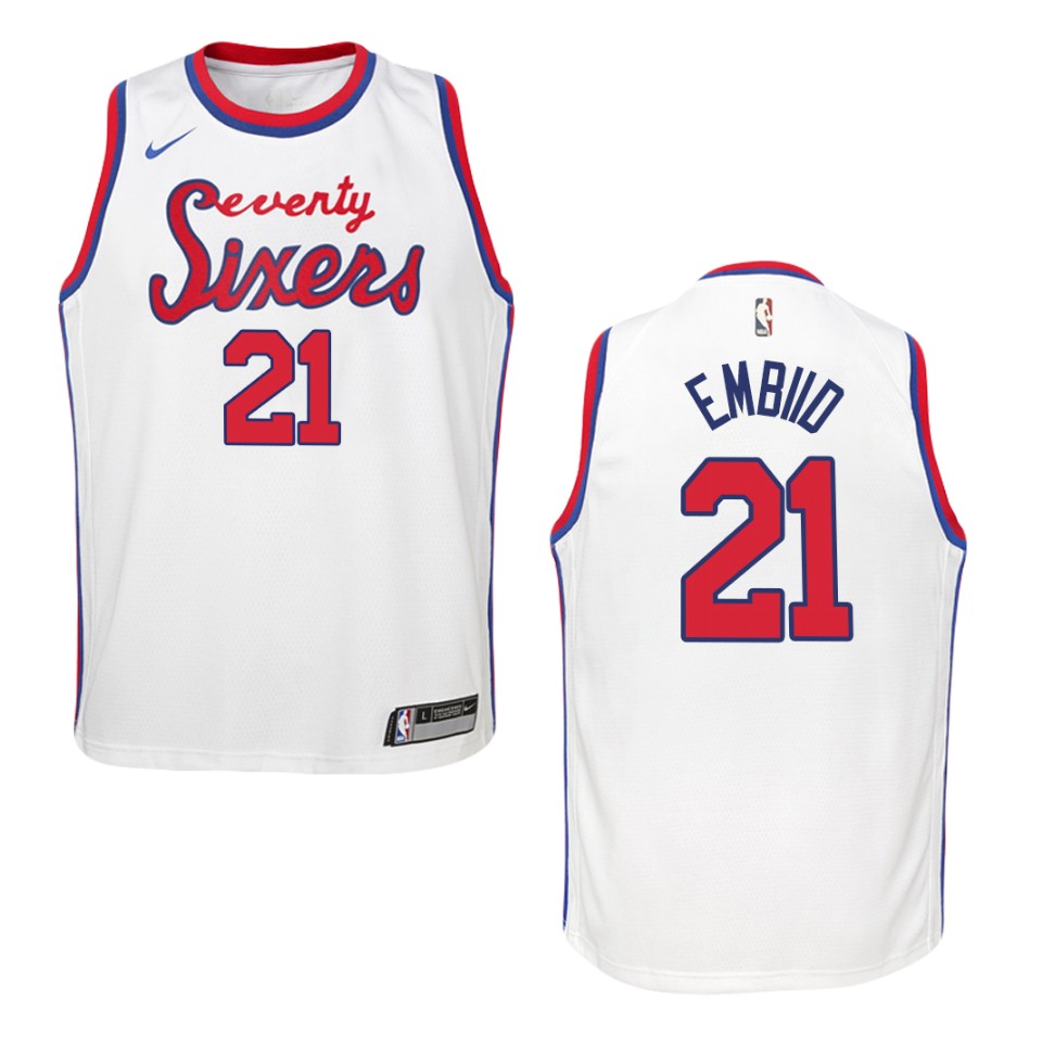Youth Philadelphia 76ers #21 Joel Embiid Hardwood Classics Swingman Jersey - White