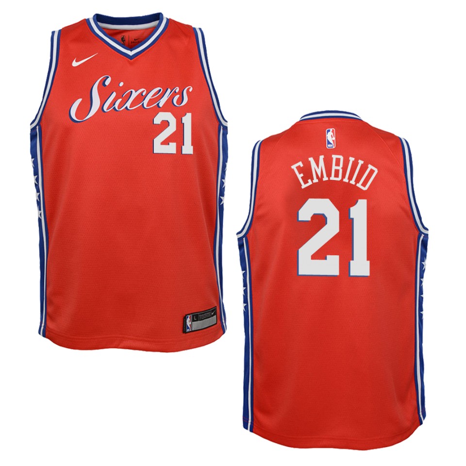 Youth Philadelphia 76ers #21 Joel Embiid Statement Swingman Jersey - Red