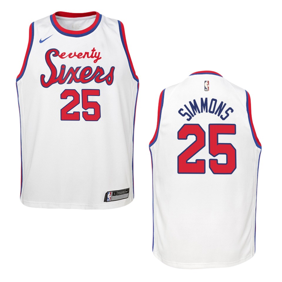 Youth Philadelphia 76ers #25 Ben Simmons Hardwood Classics Swingman Jersey - White