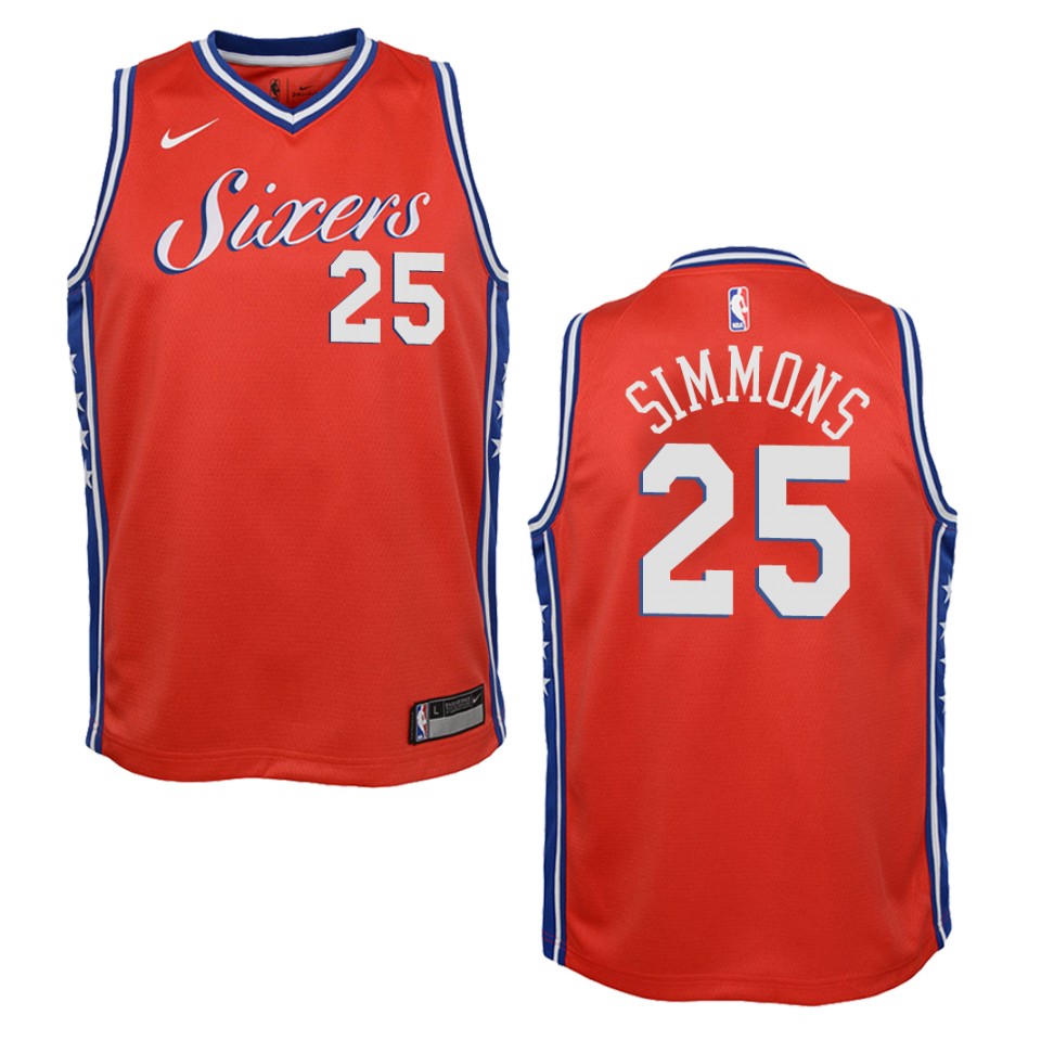 Youth Philadelphia 76ers #25 Ben Simmons Statement Swingman Jersey - Red