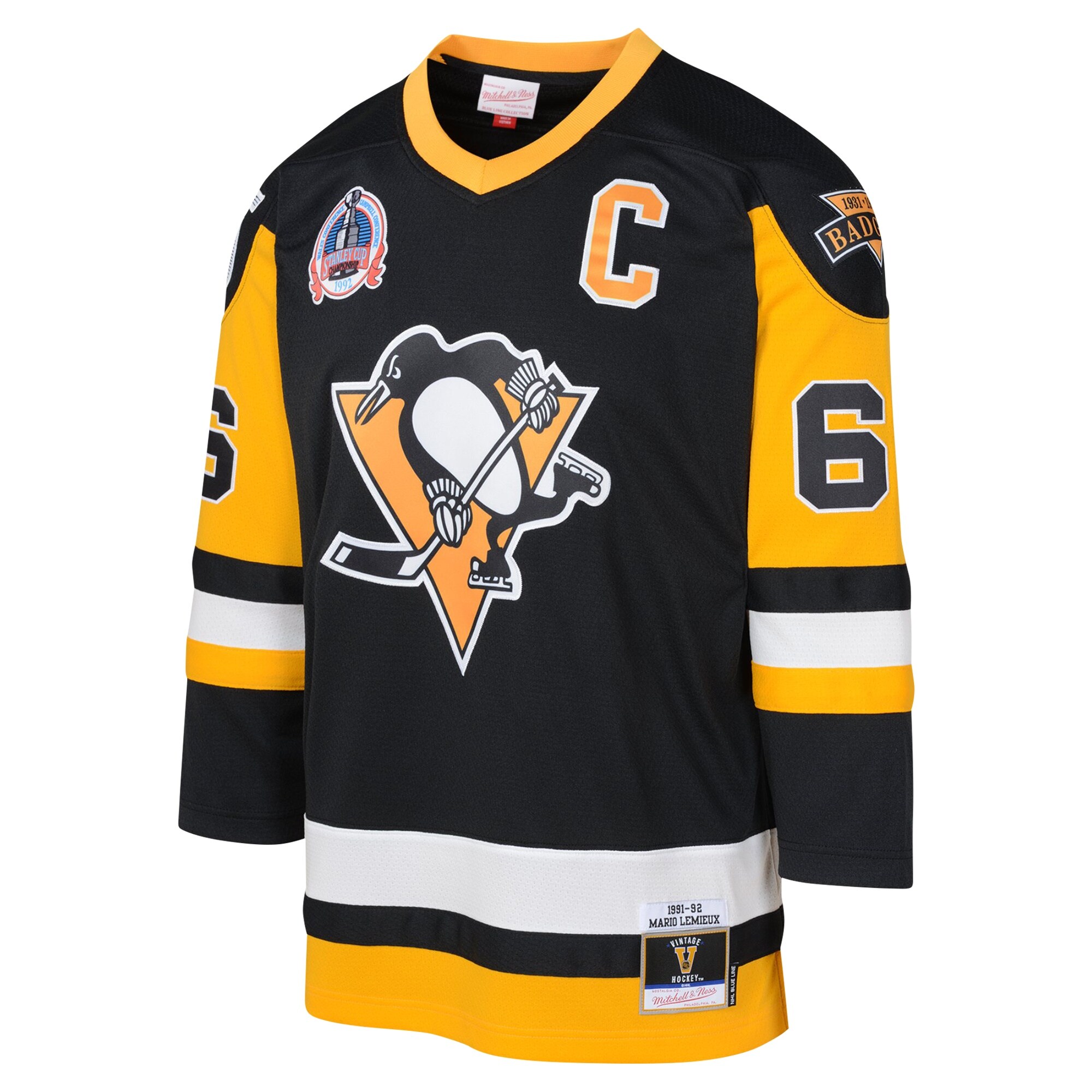 Alternative view of Youth Pittsburgh Penguins Mario Lemieux Mitchell & Ness Black 1991-92 Blue Line Player Jersey - JS689 
