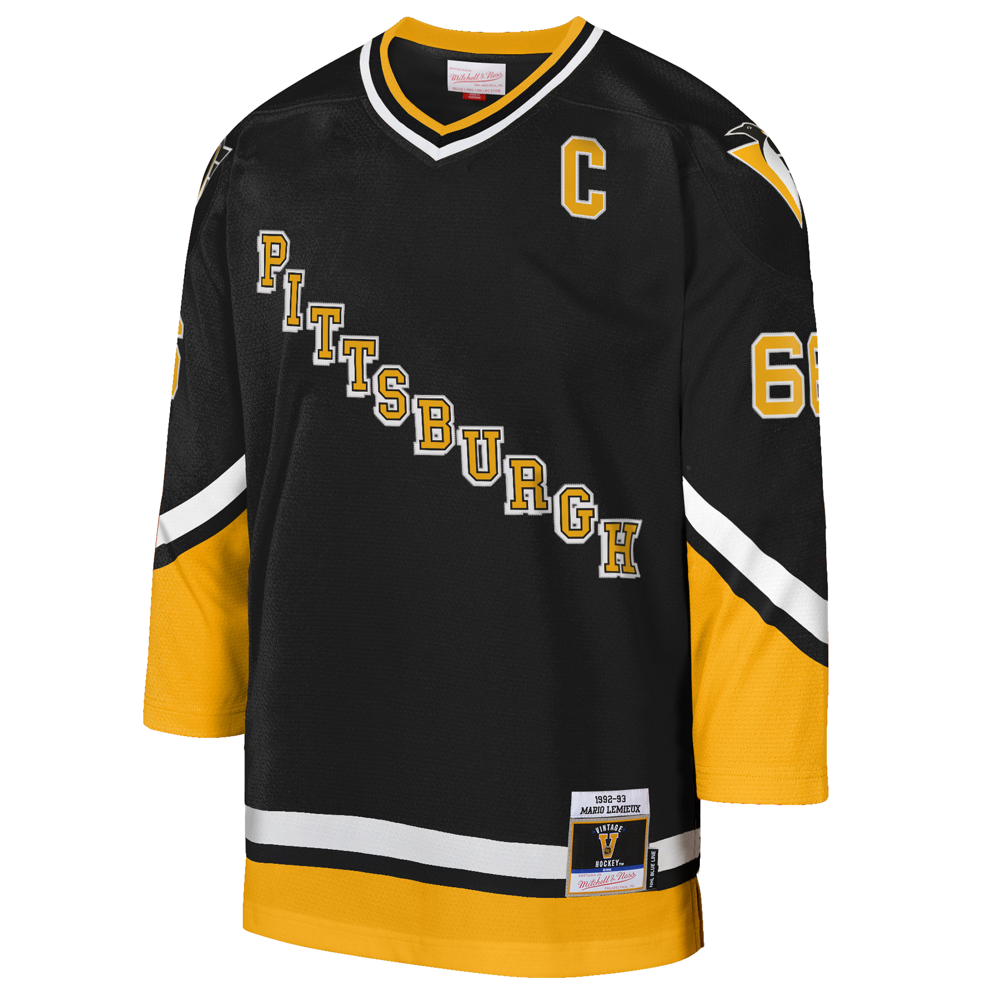 Alternative view of Youth Pittsburgh Penguins Mario Lemieux Mitchell & Ness Gold 1992/93 Captain Patch Blue Line Player Jersey - JS809 