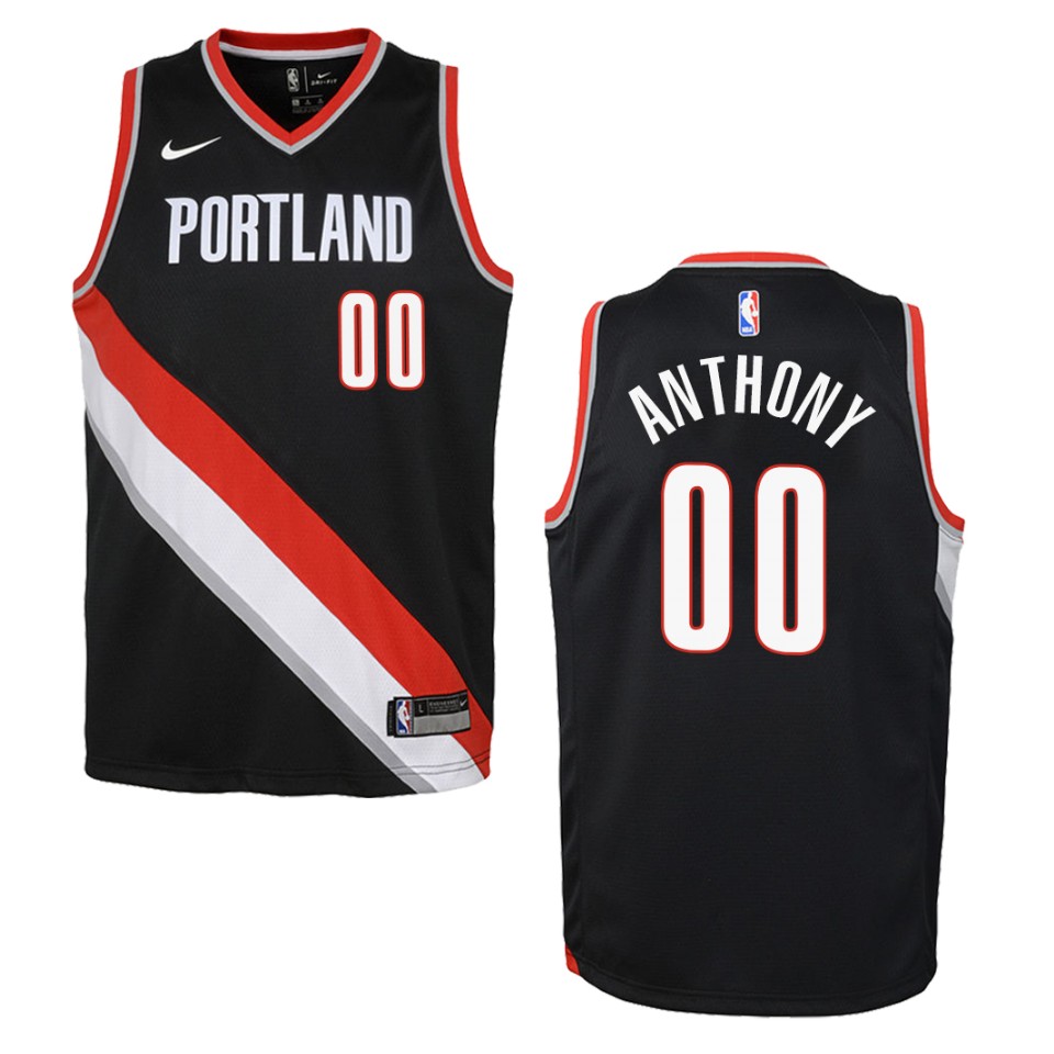 Youth Portland Trail Blazers #00 Carmelo Anthony Icon Swingman Jersey - Black