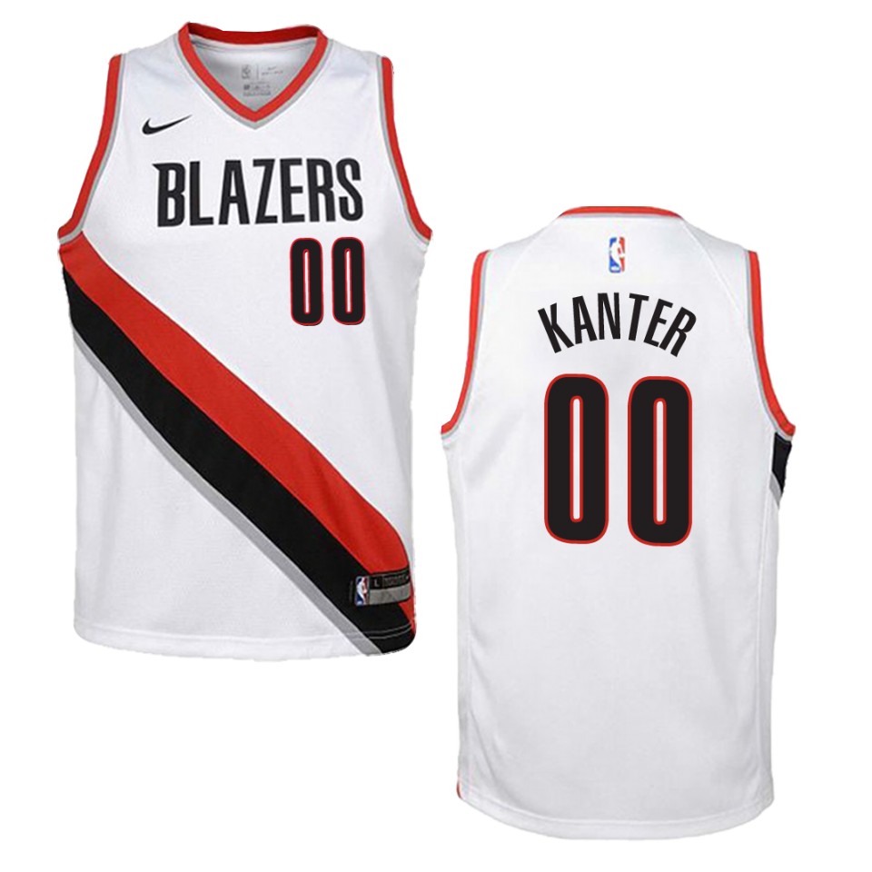 Youth Portland Trail Blazers #00 Enes Kanter Association Swingman Jersey - White