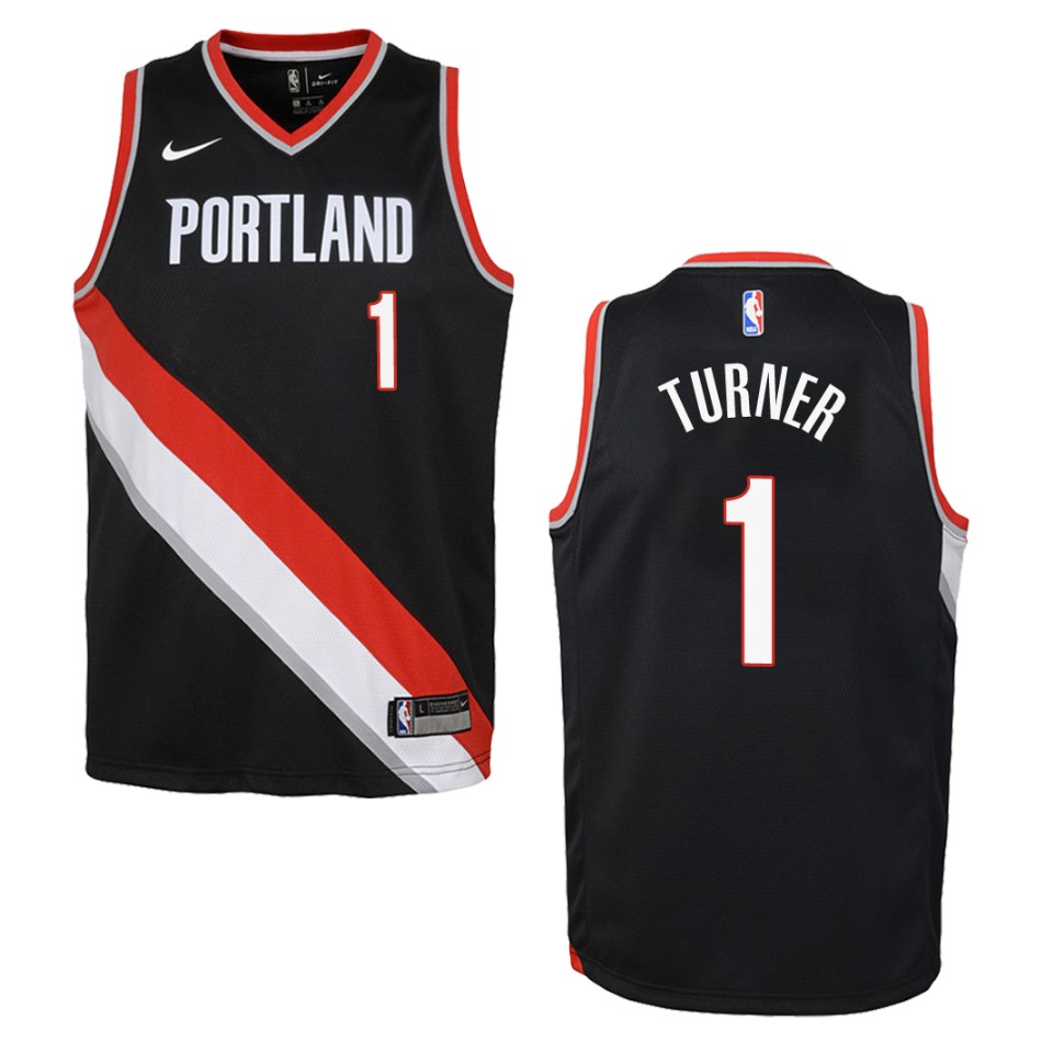 Youth Portland Trail Blazers #1 Evan Turner Icon Swingman Jersey - Black