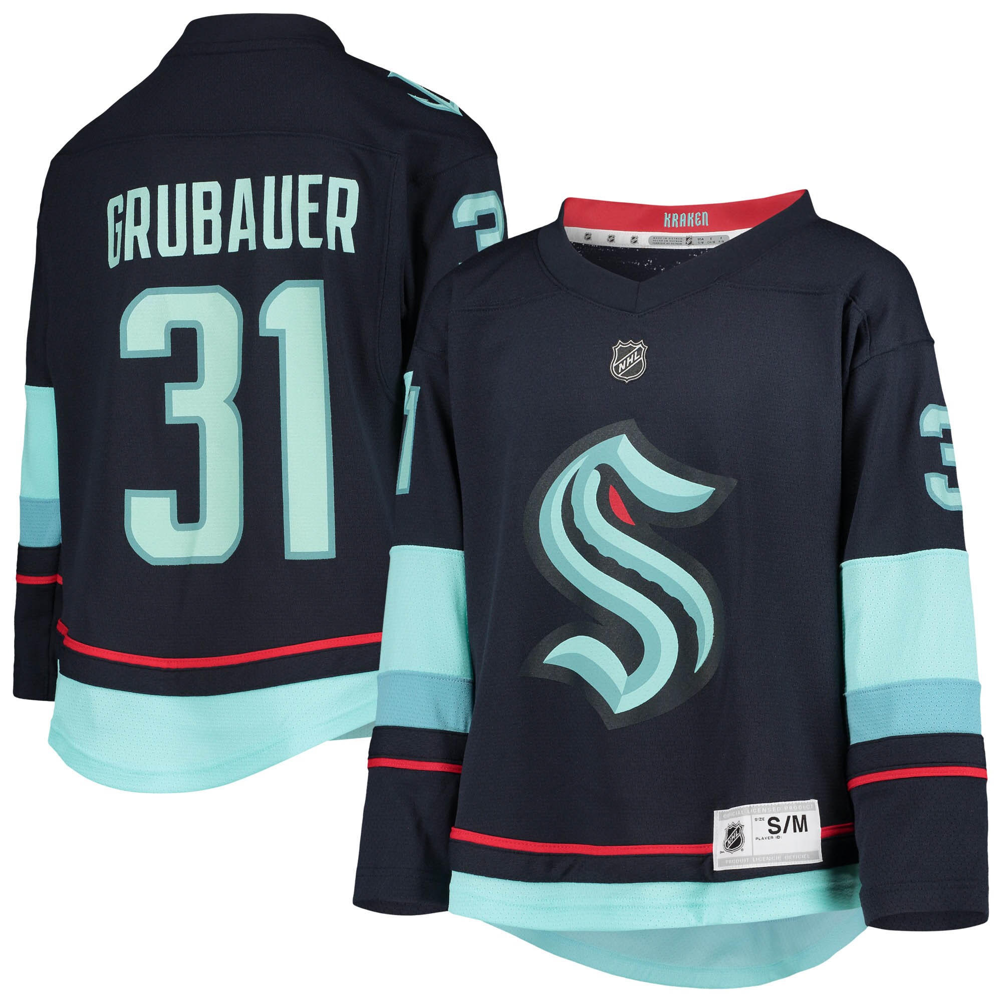 Youth Seattle Kraken Philipp Grubauer Deep Sea Blue Home Player Jersey - JS363 