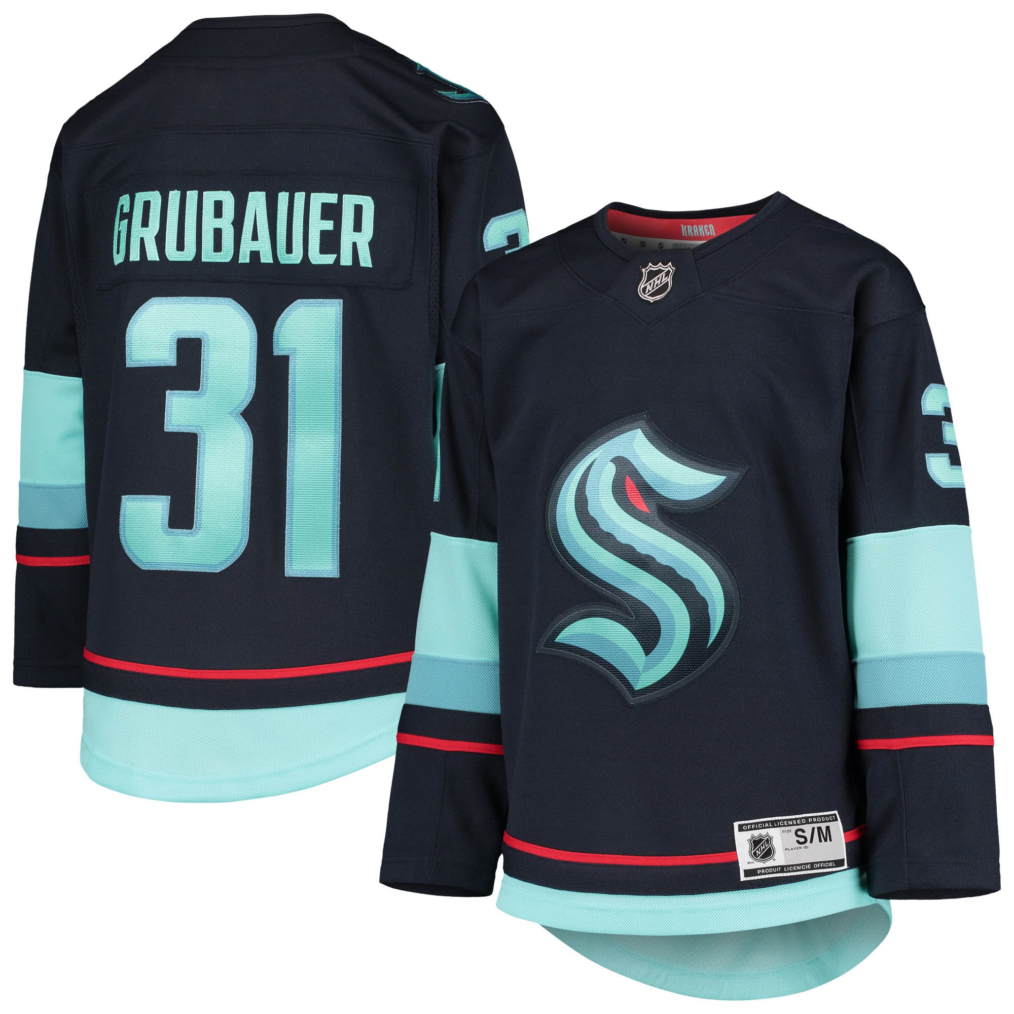Youth Seattle Kraken Philipp Grubauer Deep Sea Blue Home Premier Player Jersey - JS796 